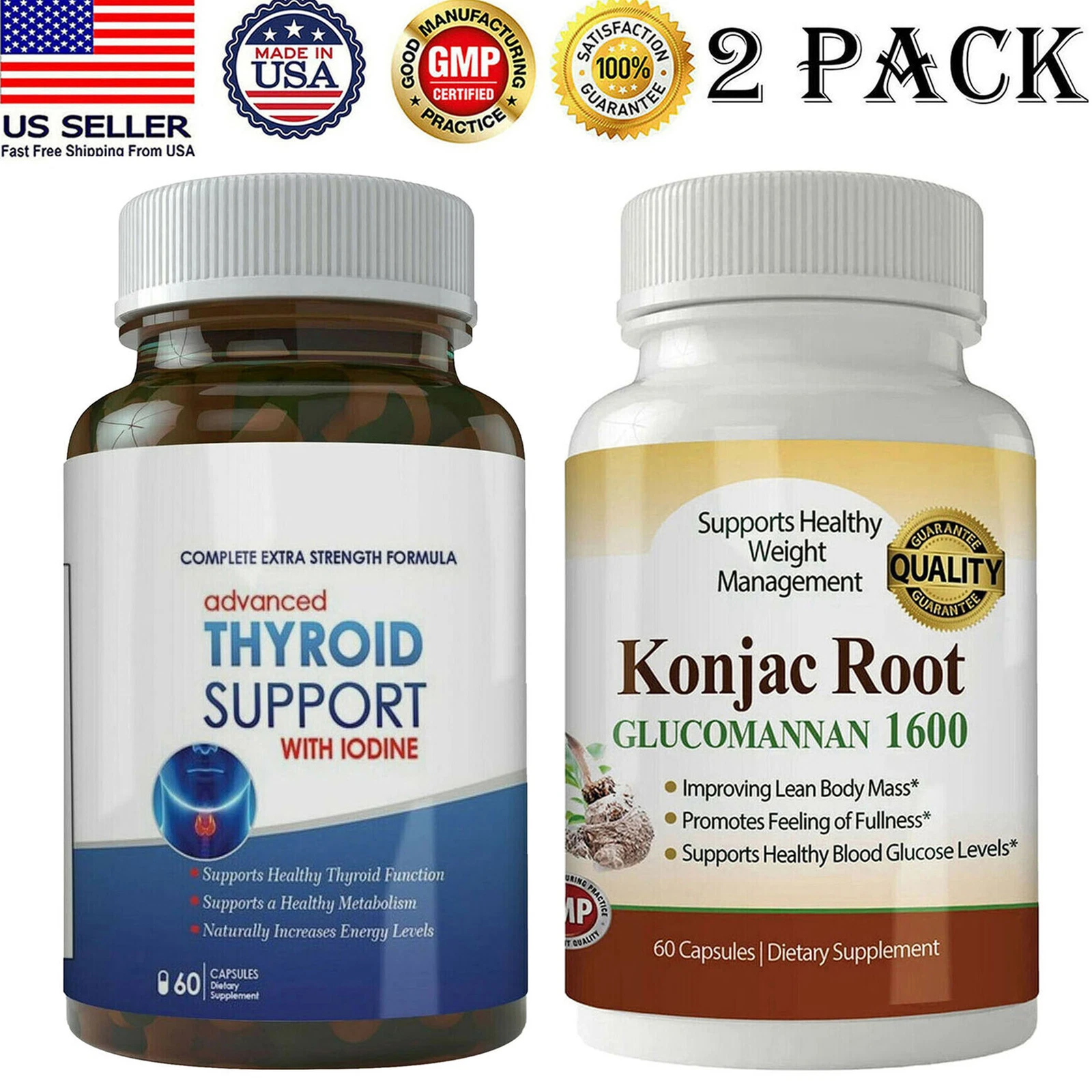 Thyroid Support Metabolism Booster Pills & Konjac Root Weight Loss Supplement