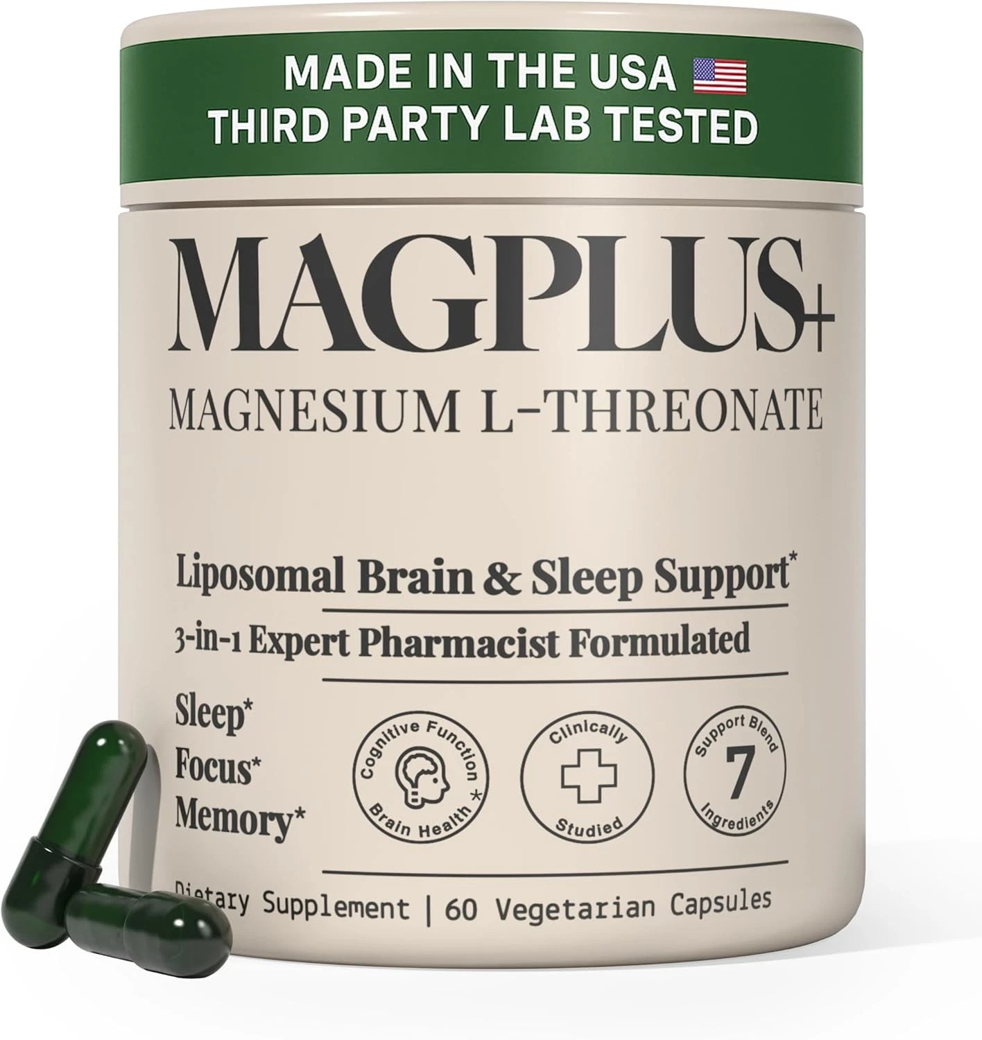 MAGPLUS+ Magnesium L-Threonate Supplement – Liposomal High Absorption with...