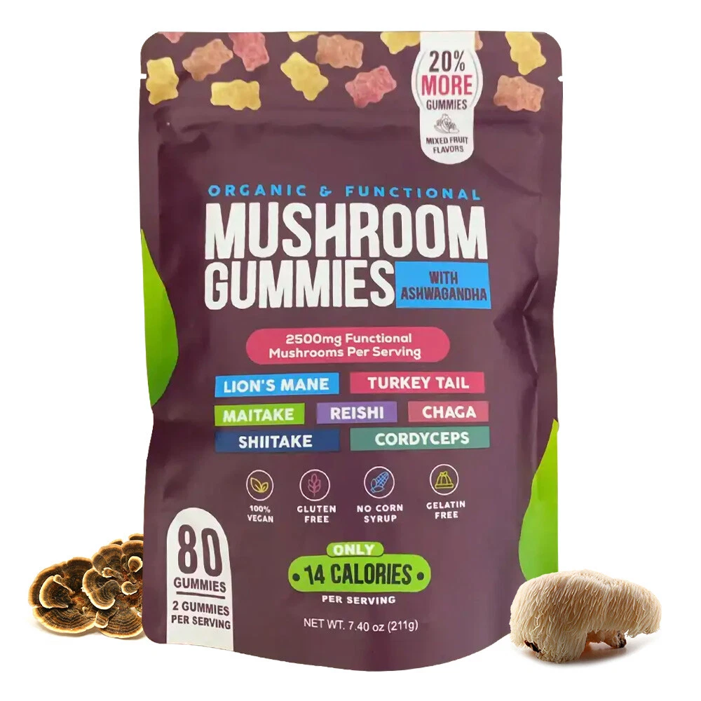 Functional Mushroom Gummies, 2500mg w/Ashwagandha Shiit Blend for Focus Immunity