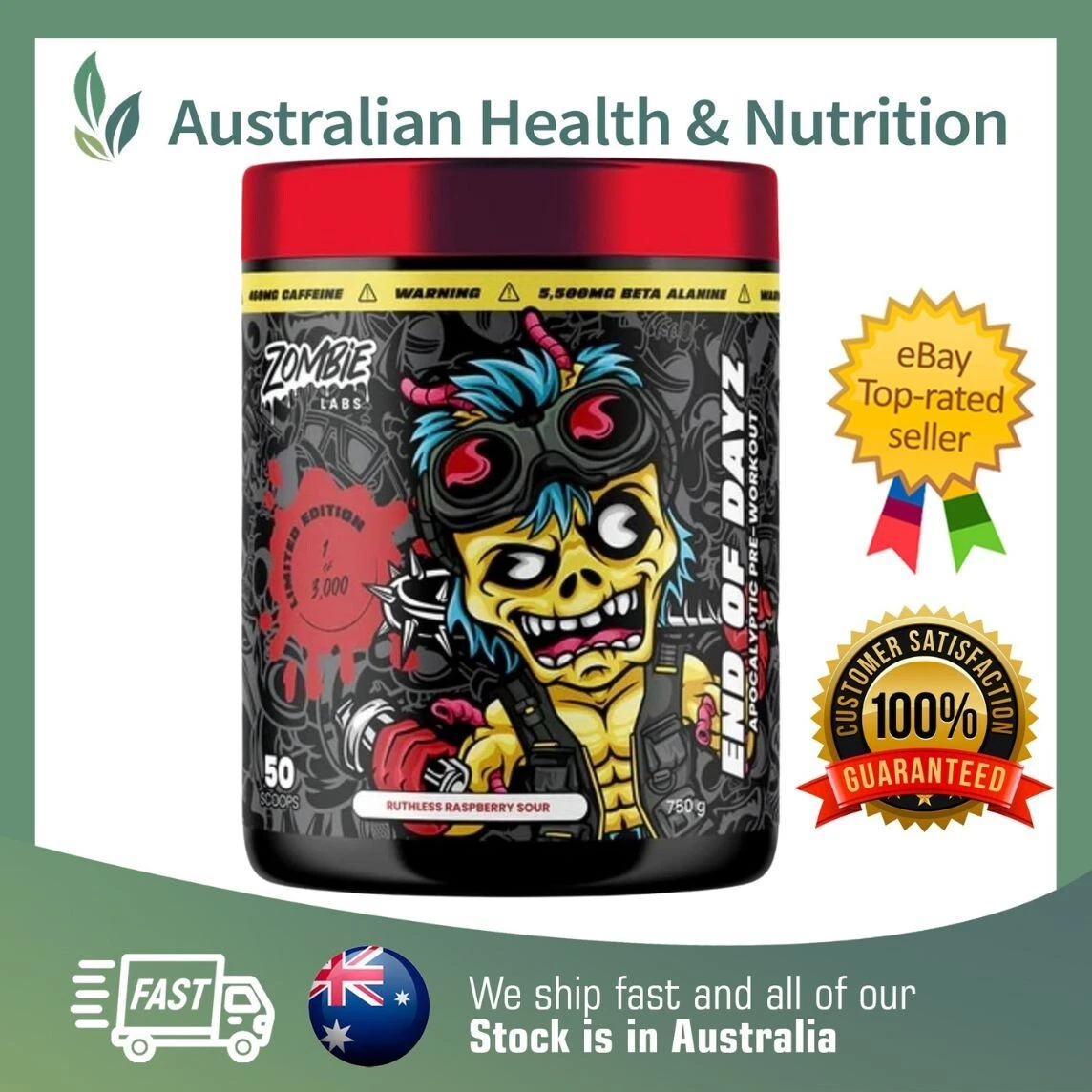 ZOMBIE LABS EOD END OF DAYZ PRE-WORKOUT 50 SERVES + FREE SAME DAY SHIPPING