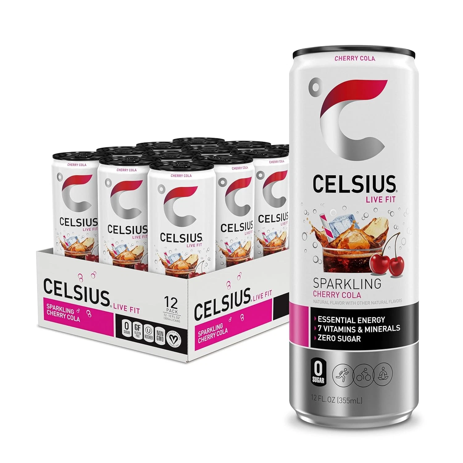 CELSIUS® Sparkling Cherry Cola, Sugar Free Energy 12 Fl Oz (Pack of 12)