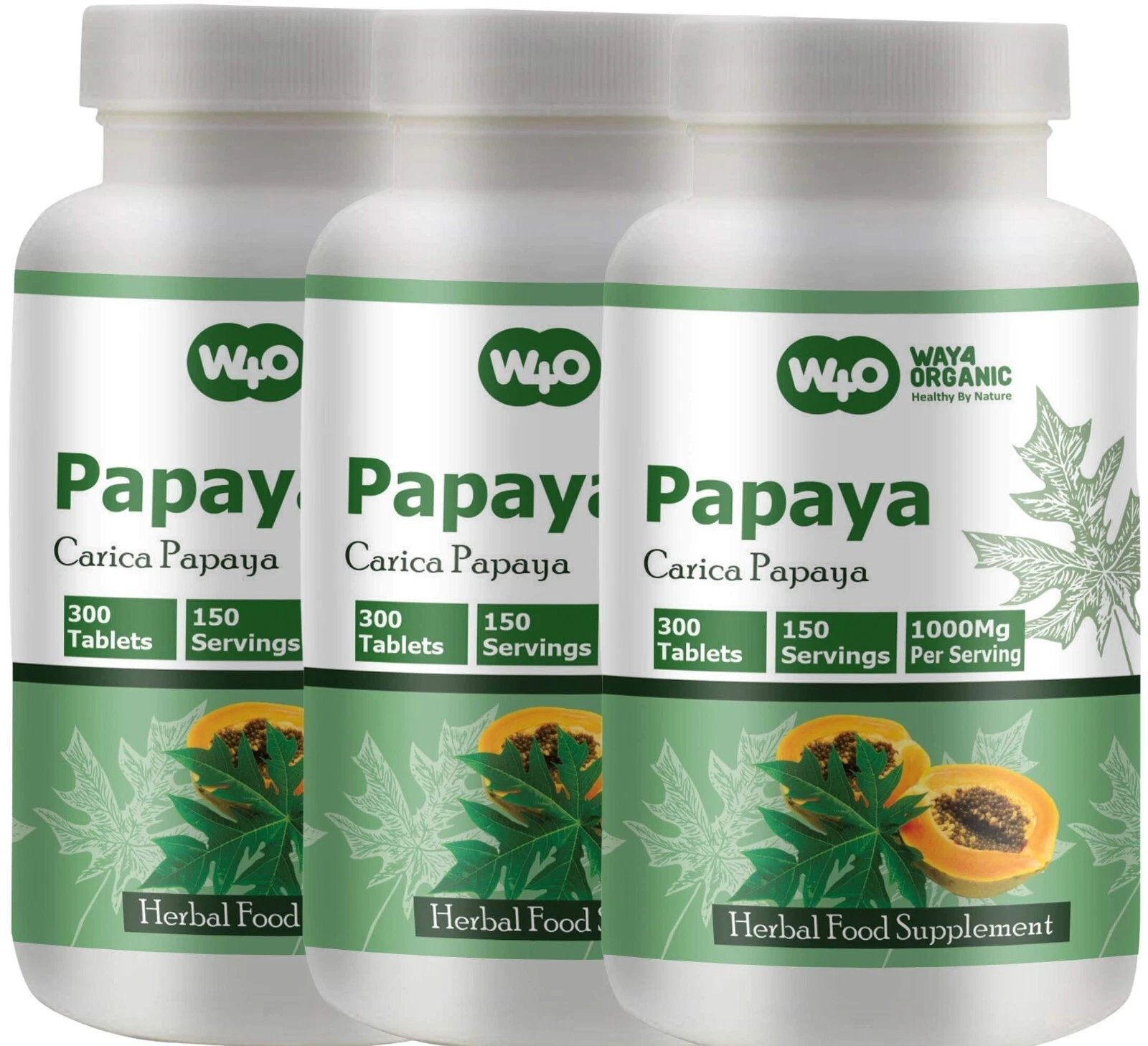 Papaya Leaf Extract Capsules (Tablets) - 900 Pills, 450 Servings, 1000mg(3 Pack)