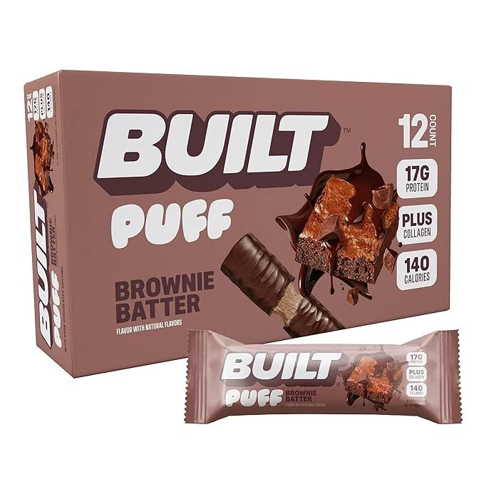 Built Bar, Puff Protein Bars, Brownie Batter Puff, 17g Protein Snacks,12 Ct.