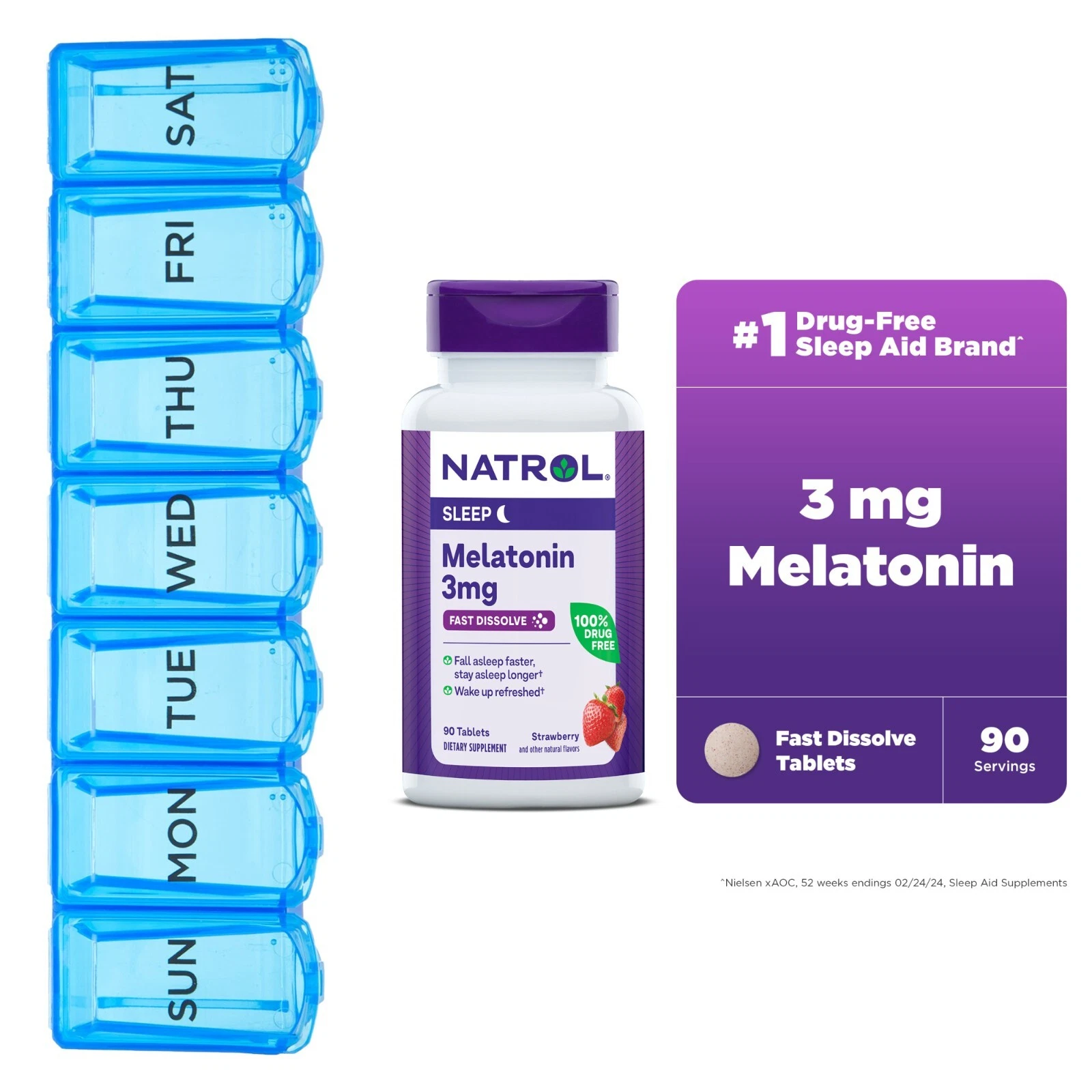 Natrol Sleep Melatonin Fast Dissolve Tablets, Nighttime Sleep Aid, Strawberry