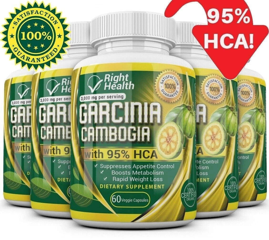 5 Pack GARCINIA CAMBOGIA 95% HCA Diet Pills Weight Loss Fat Burner 3000mg STRONG