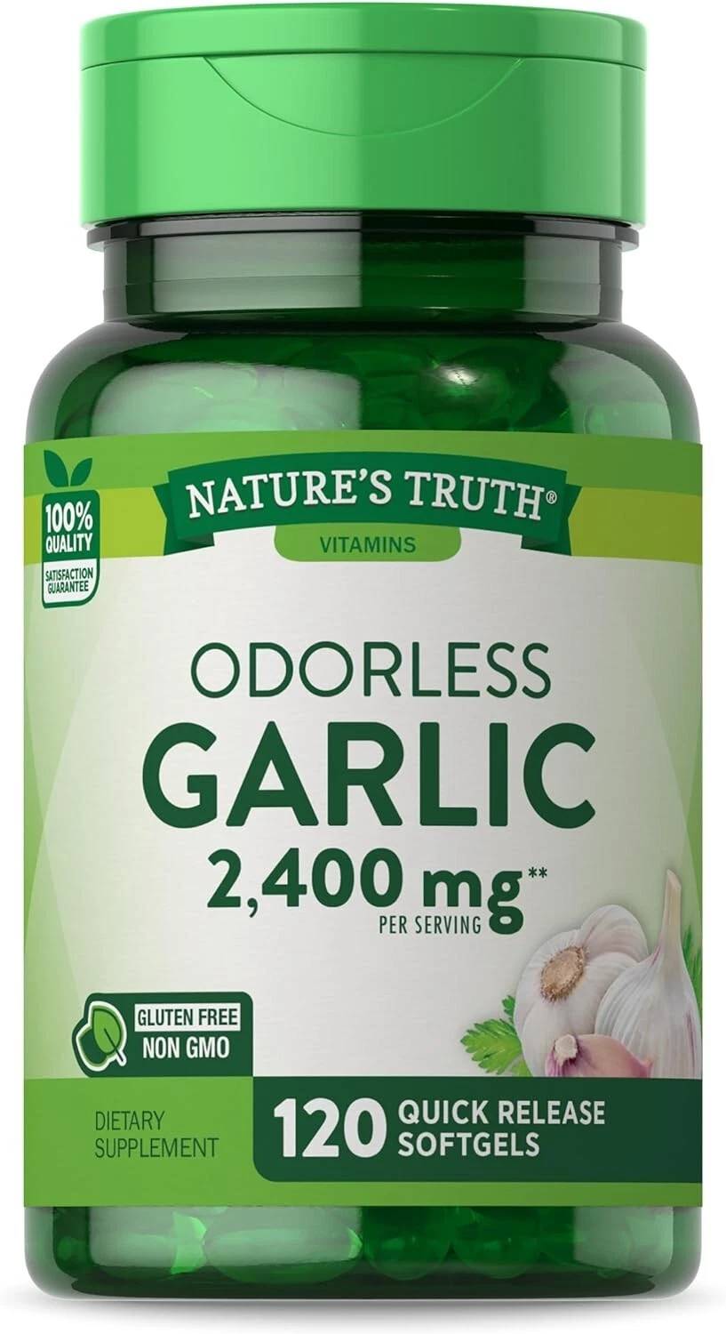 High Strength Odorless Garlic Gluten Free 120 Softgels 1200mg Lower Cholesterol