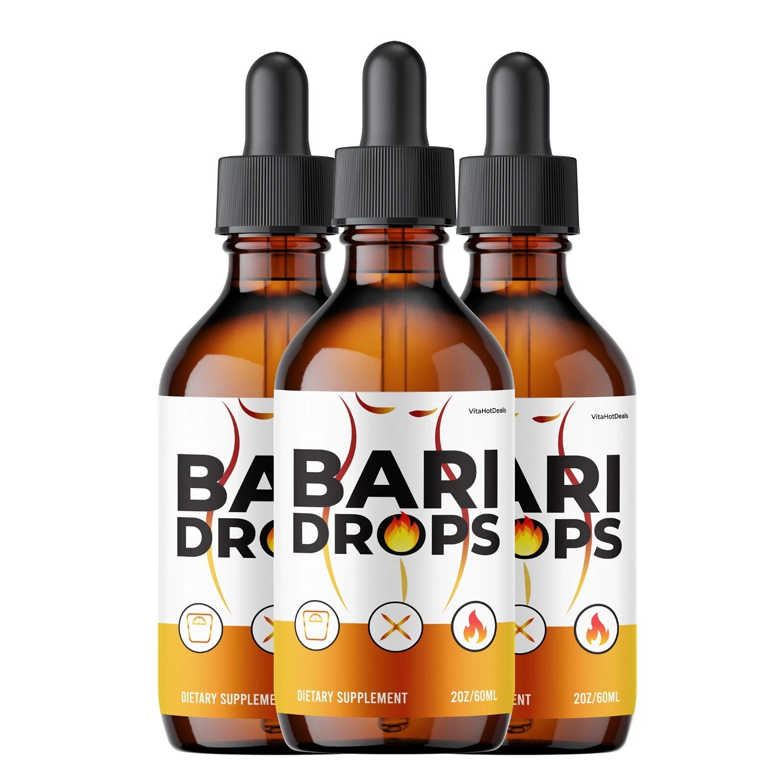 Bari Drops Liquid Supplement, All Natural Max Strength Formula (3 Pack)