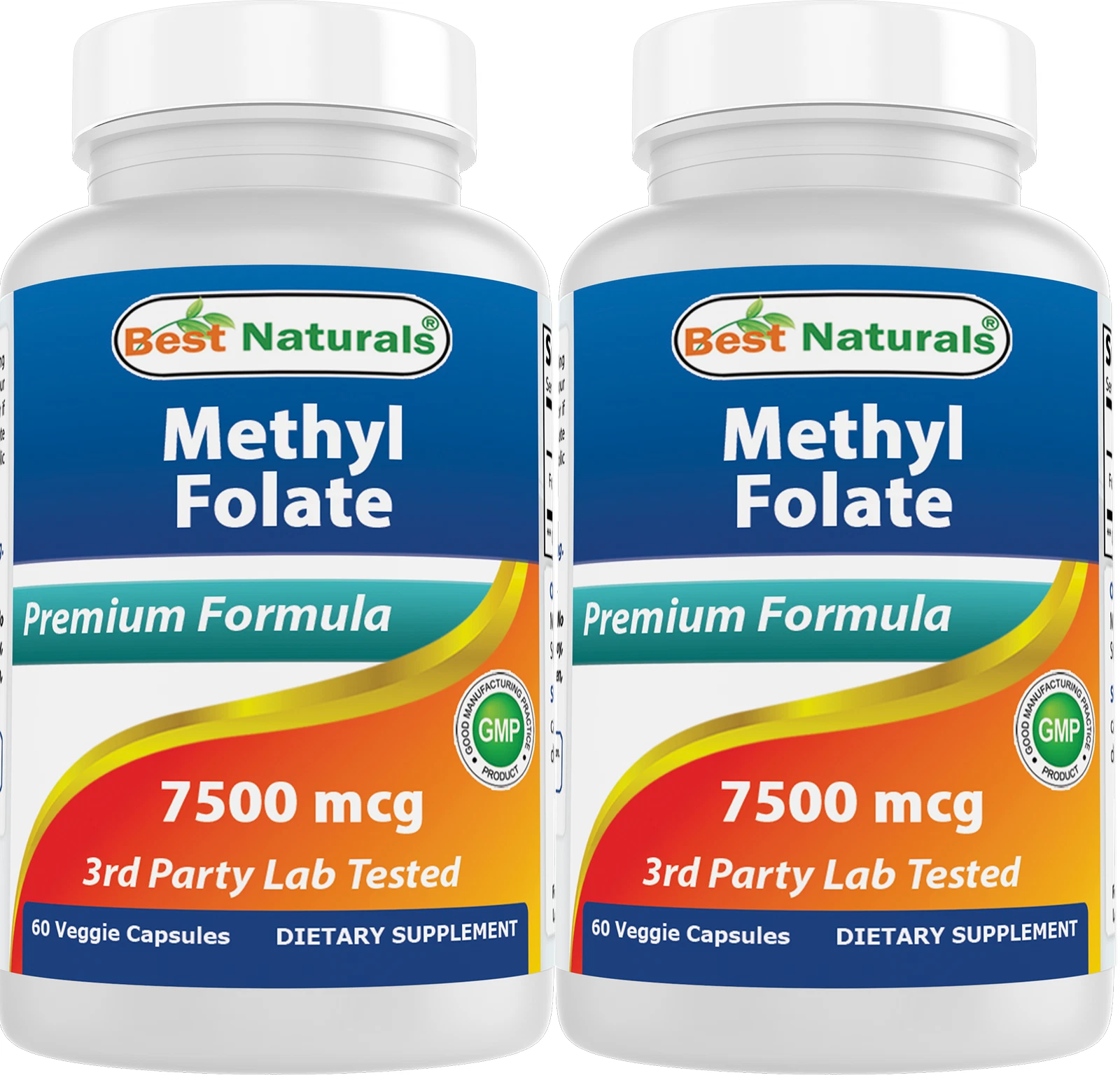 2 Pack Best Naturals Methyl Folate 7500 mcg 30 Veggie Capsule