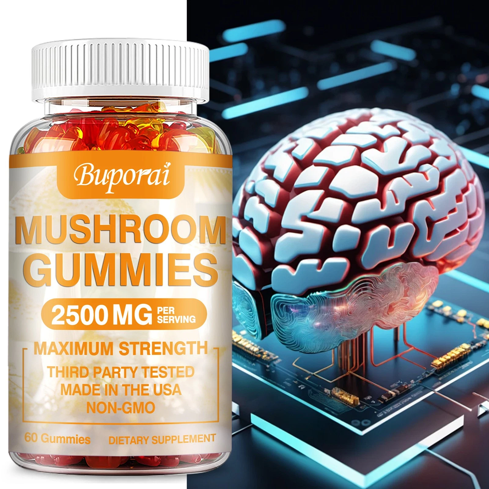 Mushroom Gummies 2500mg -Lion's Mane, Cordyceps, Reishi -Nootropic Brain Booster