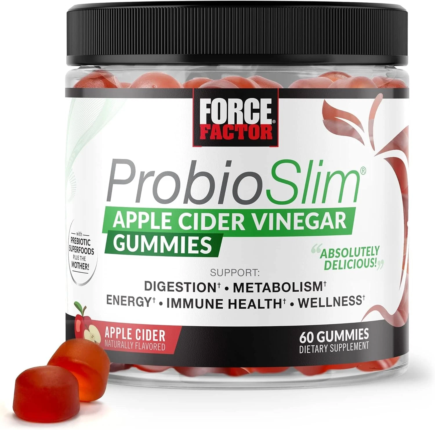 Force Factor Probioslim Apple Cider Vinegar Gummies with Organic Lactospore Prob
