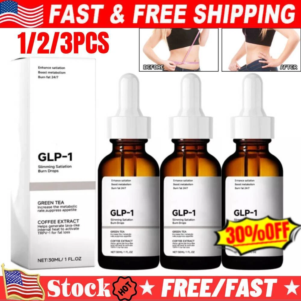(1-3pcs)GLP-1 Weight Loss Fat Burner Drops Diet Supplement Slimming Drops 30ml`