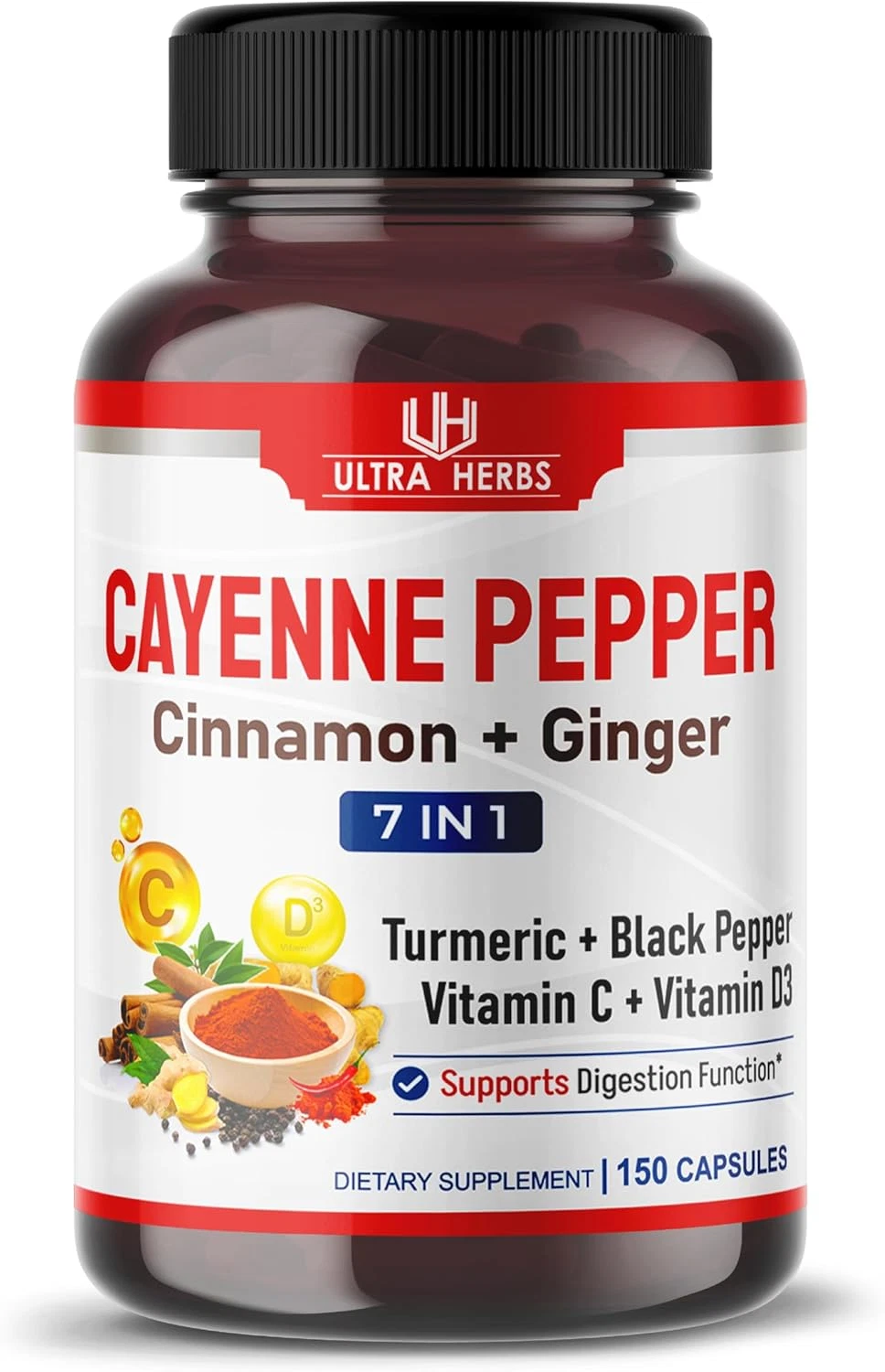 Cayenne Pepper 7 in 1 - - with Ginger, Turmeric, Cinnamon, Black Pepper - Promot