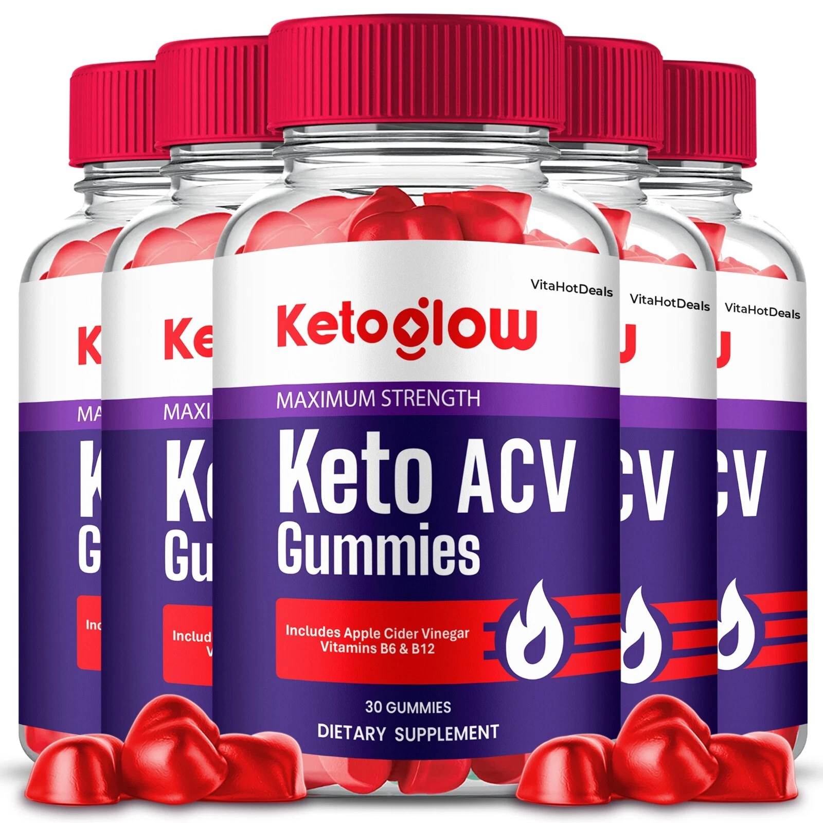 Keto Glow Keto ACV Gummies, Max Strength Supplement, KetoGlow Gummies (5 pack)