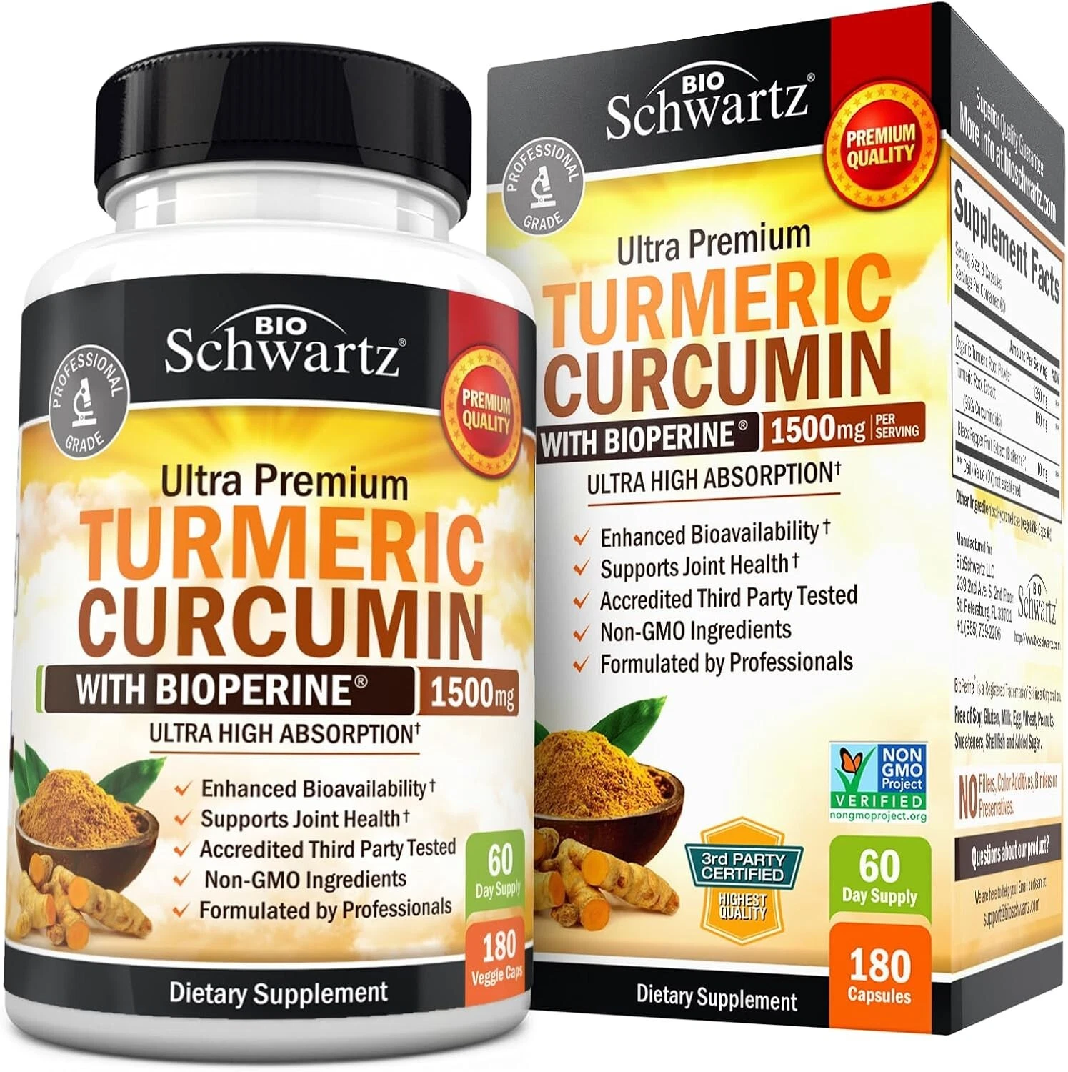 Turmeric Curcumin with Black Pepper Extract 1500mg High Absorption Potent, 180ct