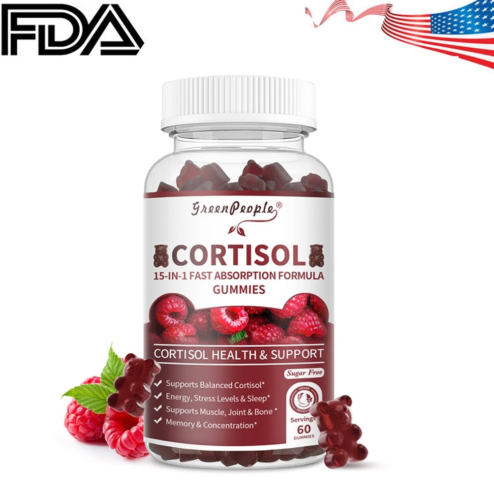 Cortisol Gummies, 15 in 1 Lower Cortisol Supplements for Women, 1100mg 60 Gummie