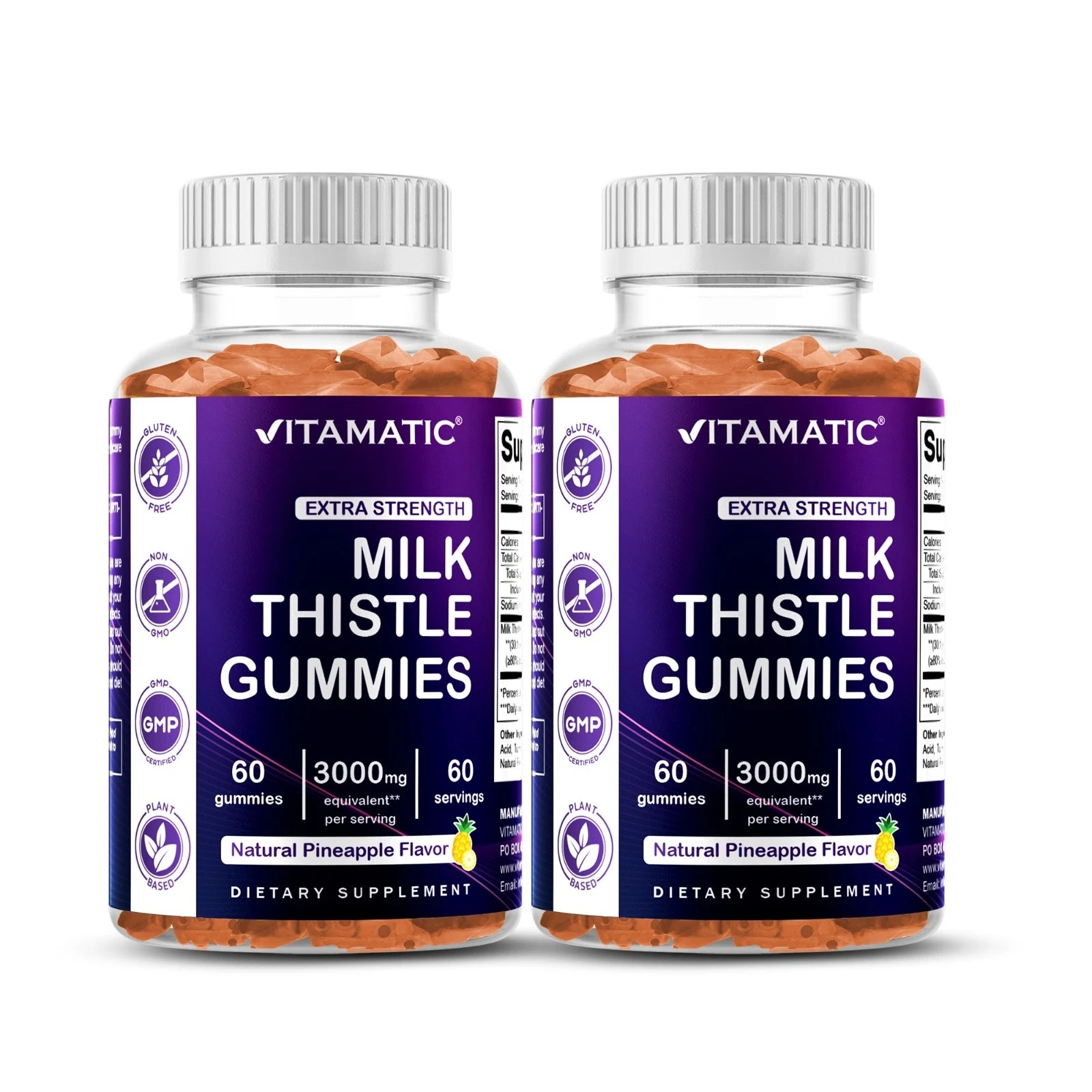 2-Pack Vitamatic Milk Thistle Gummies 3000 mg - 60 Pectin Based Gummies