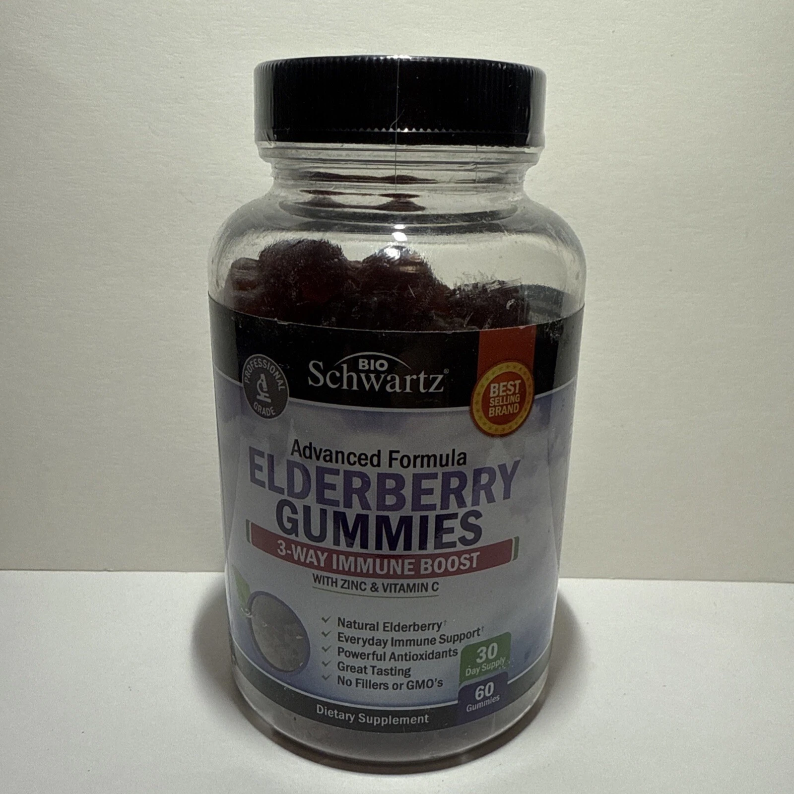 Elderberry Gummies with Zinc and Vitamin C for Adults & Kids Immune Support 60ct