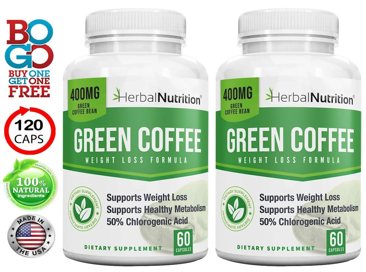Pure Green Coffee Bean Extract Multi-Level Dosing 400mg -1200mg Two Bottles