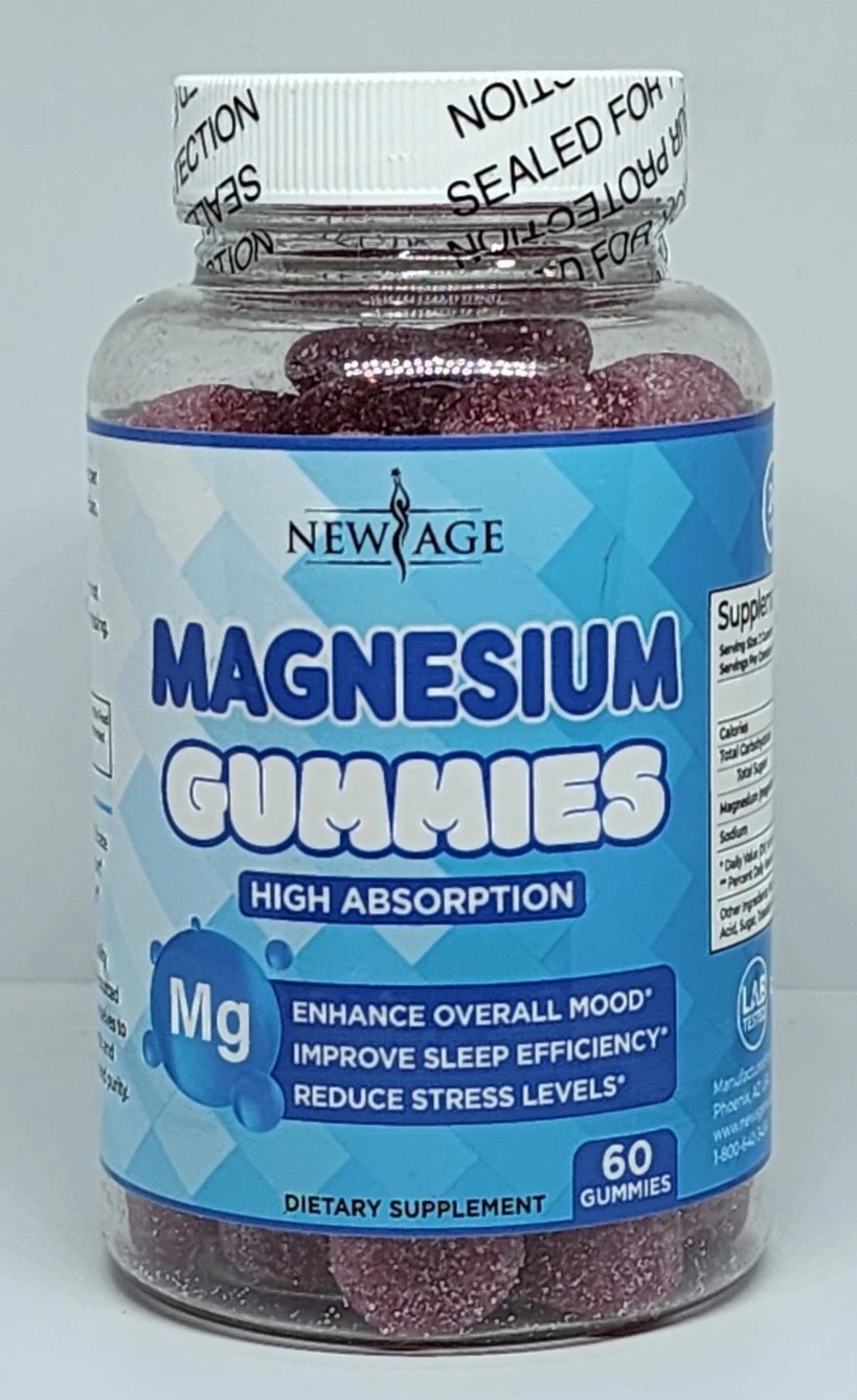 New Age Magnesium 60 Gummies 70mg High Absorption Mood Stress Sleep Exp 5/25