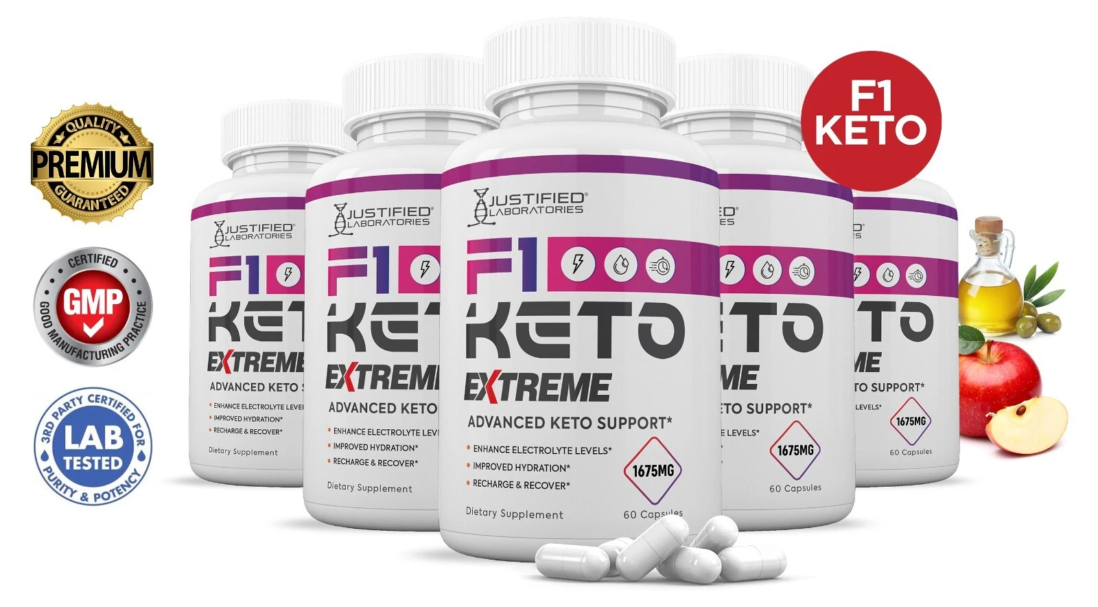 F1 Keto ACV Pills Extreme 1675MG New Improved Formula 5 Pack