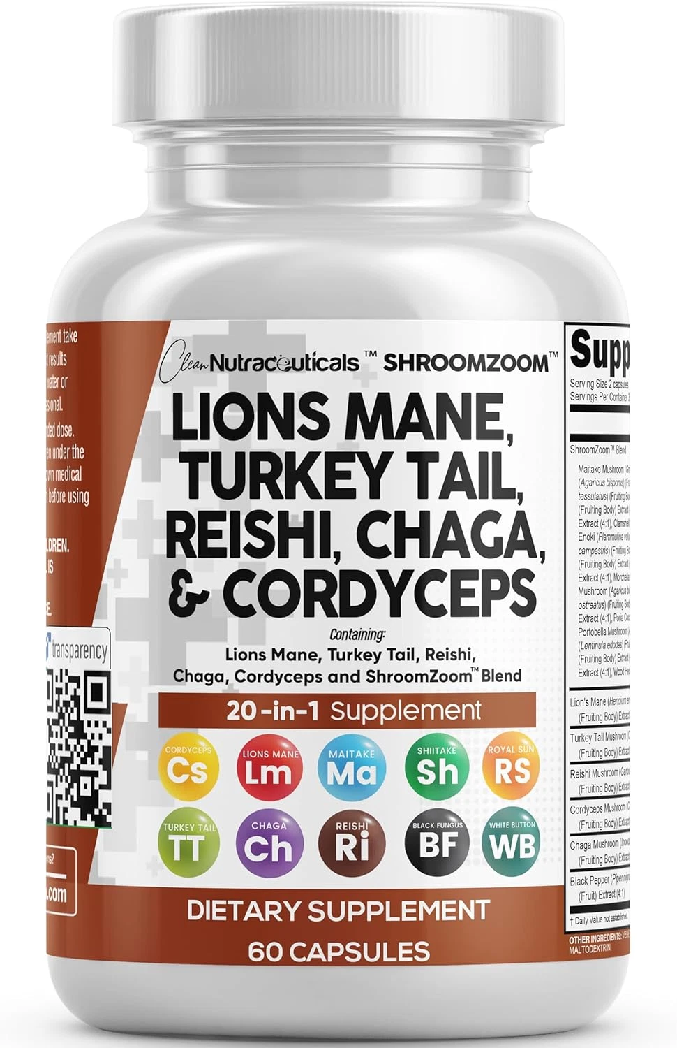 Clean Nutraceuticals Lions Mane 20In1 Mushroom Supplement with Turkey Tail Reish
