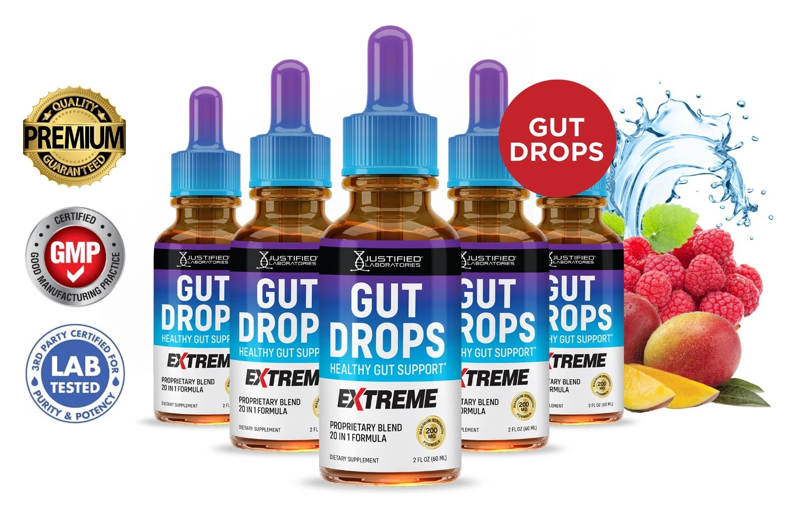 Gut Drops Extreme 200MG Healthy Gut Support 20-in-1 Proprietary Blend 5 Pack