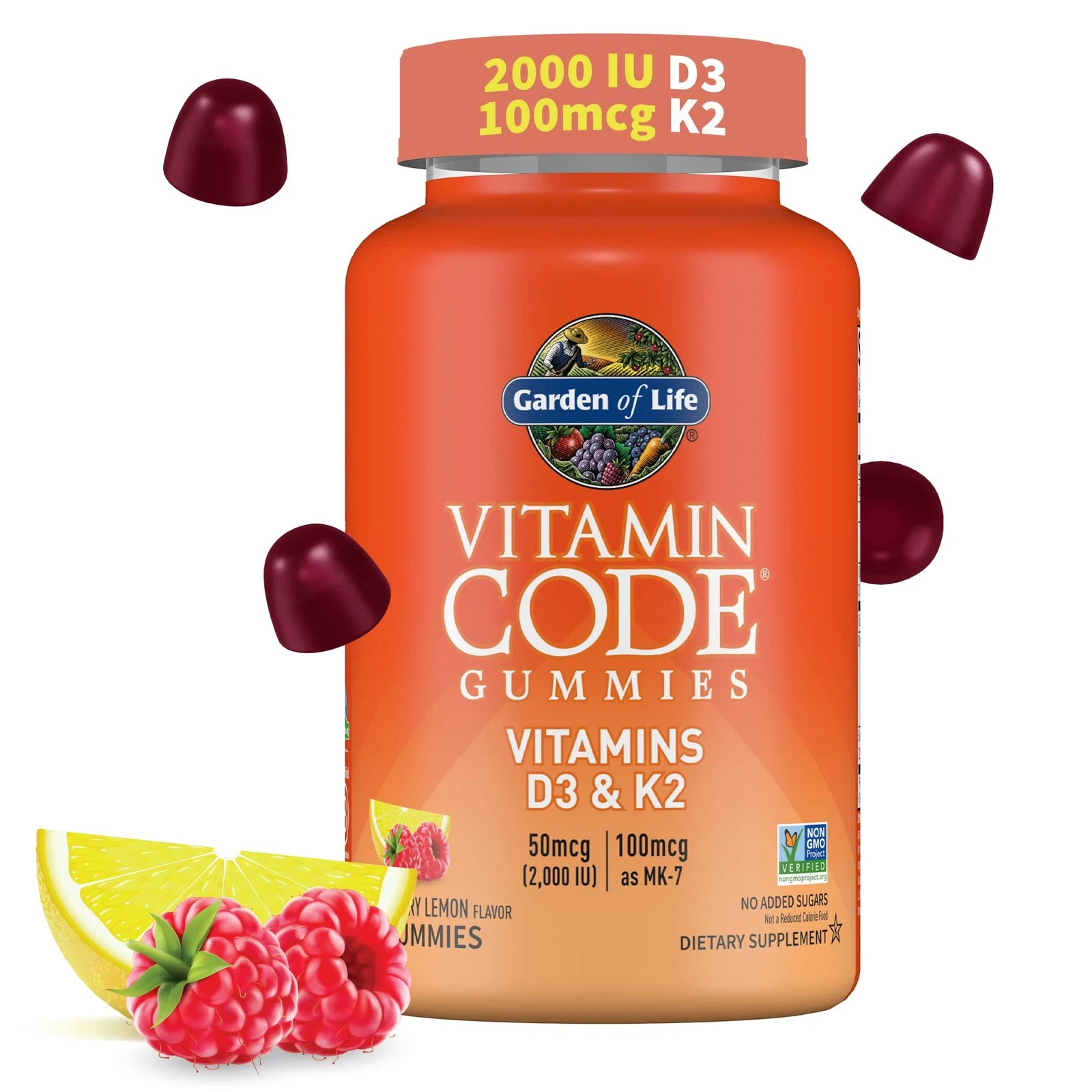 Garden of Life Vitamin D3+K2 Gummies with Prebiotics&Probiotics for