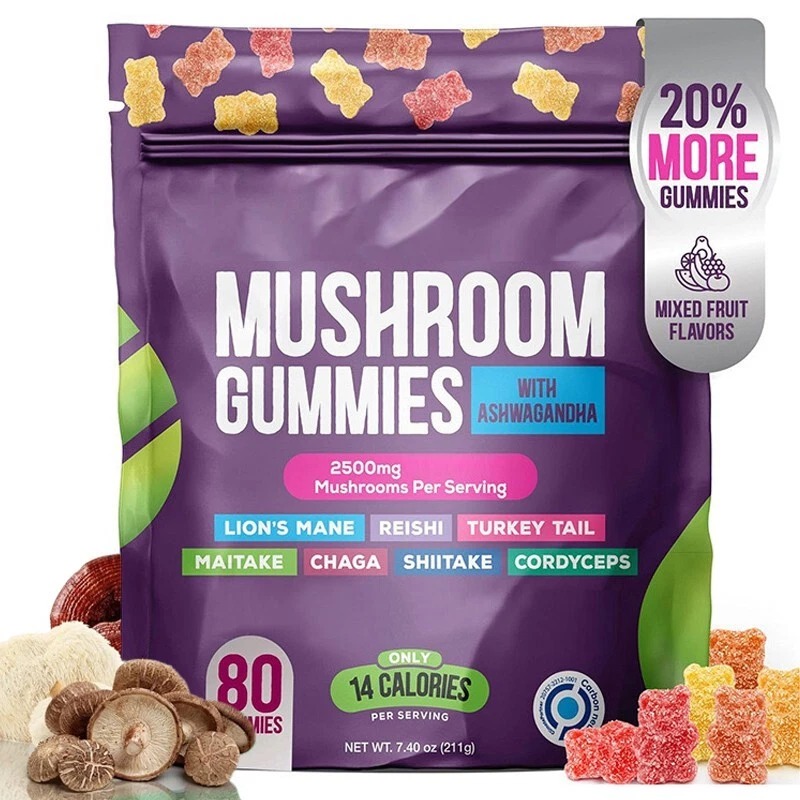 Vegan Mushroom Blend for Focus & Immunity, with Reishi & Cordyceps 80 Gummies