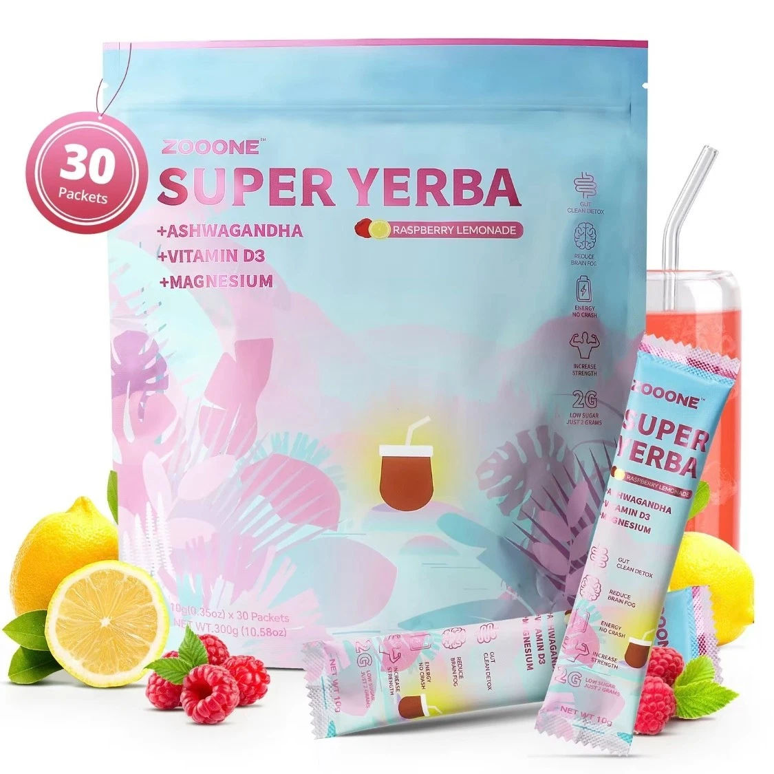Z000NE Super Yerba Magic, Yerba Mate Instant Tea Powder, Raspberry Lemonade Tea