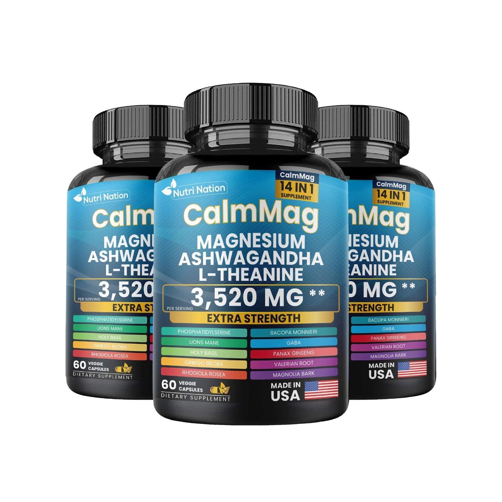 Cortisol Supplement Magnesium Glycinate 250mg Ashwagandha 150mg (3 Bottles Sale)