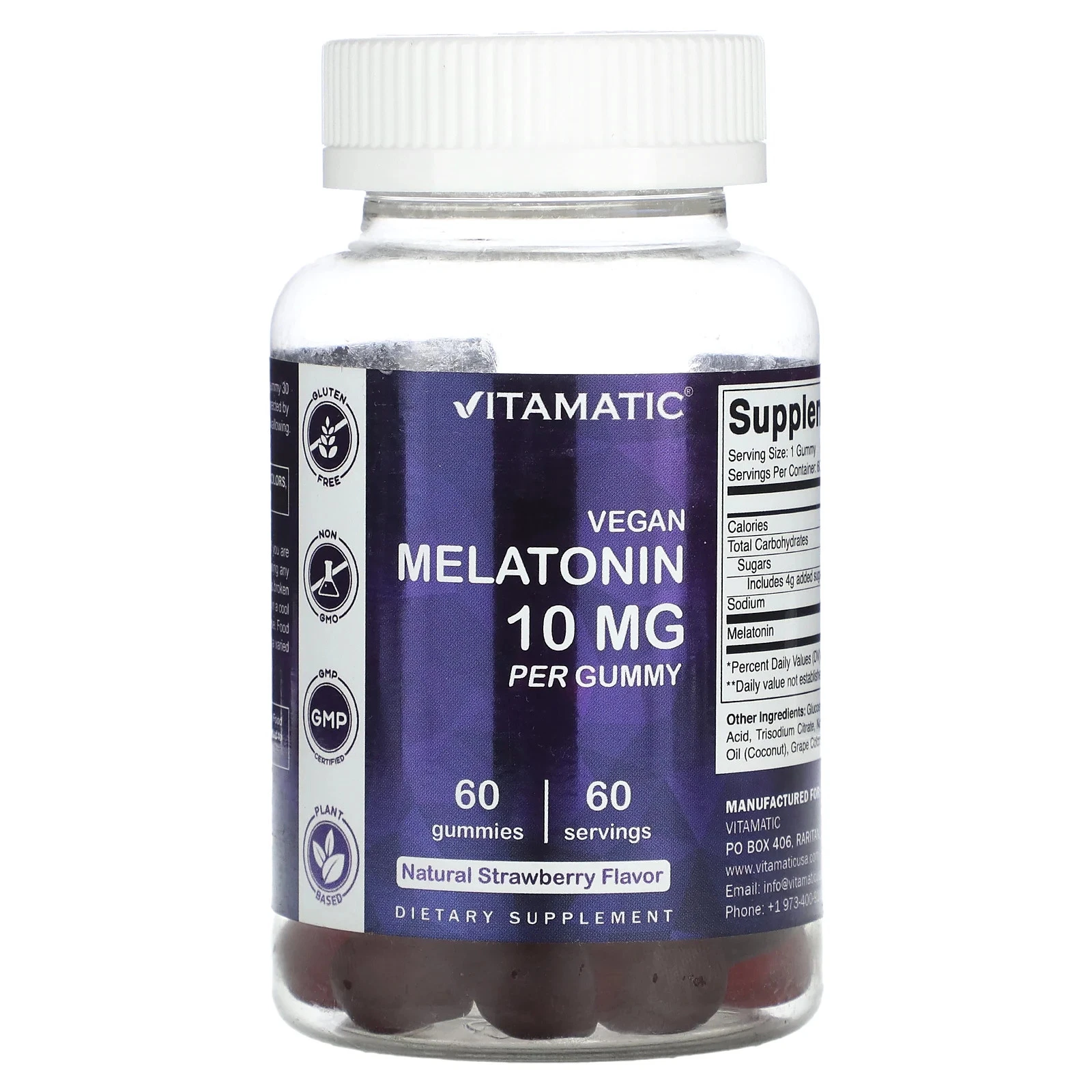 Vegan Melatonin Gummies, Natural Strawberry, 10 mg, 60 Gummies