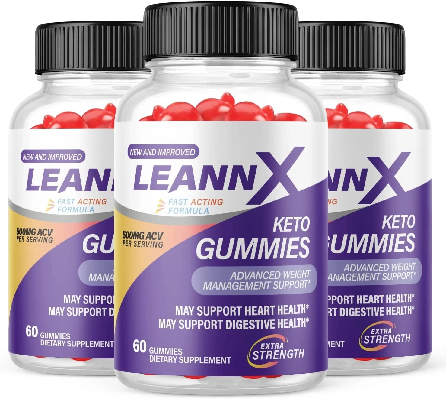 3 Pack - Leann X Keto Gummies, Weight Loss, Appetite Suppressant-180