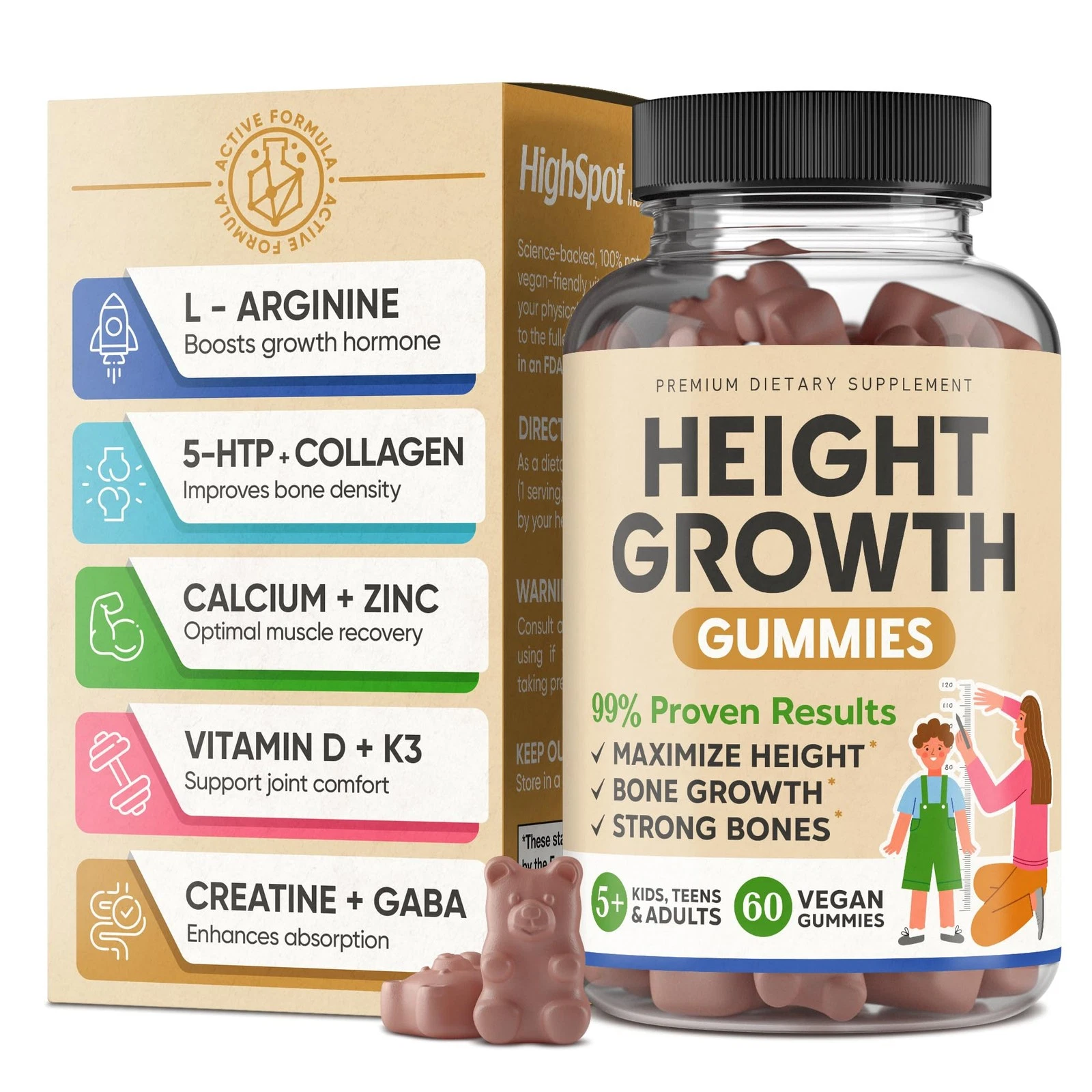 Height Growth Vitamin Gummies with Calcium Magnesium Zinc for All Ages