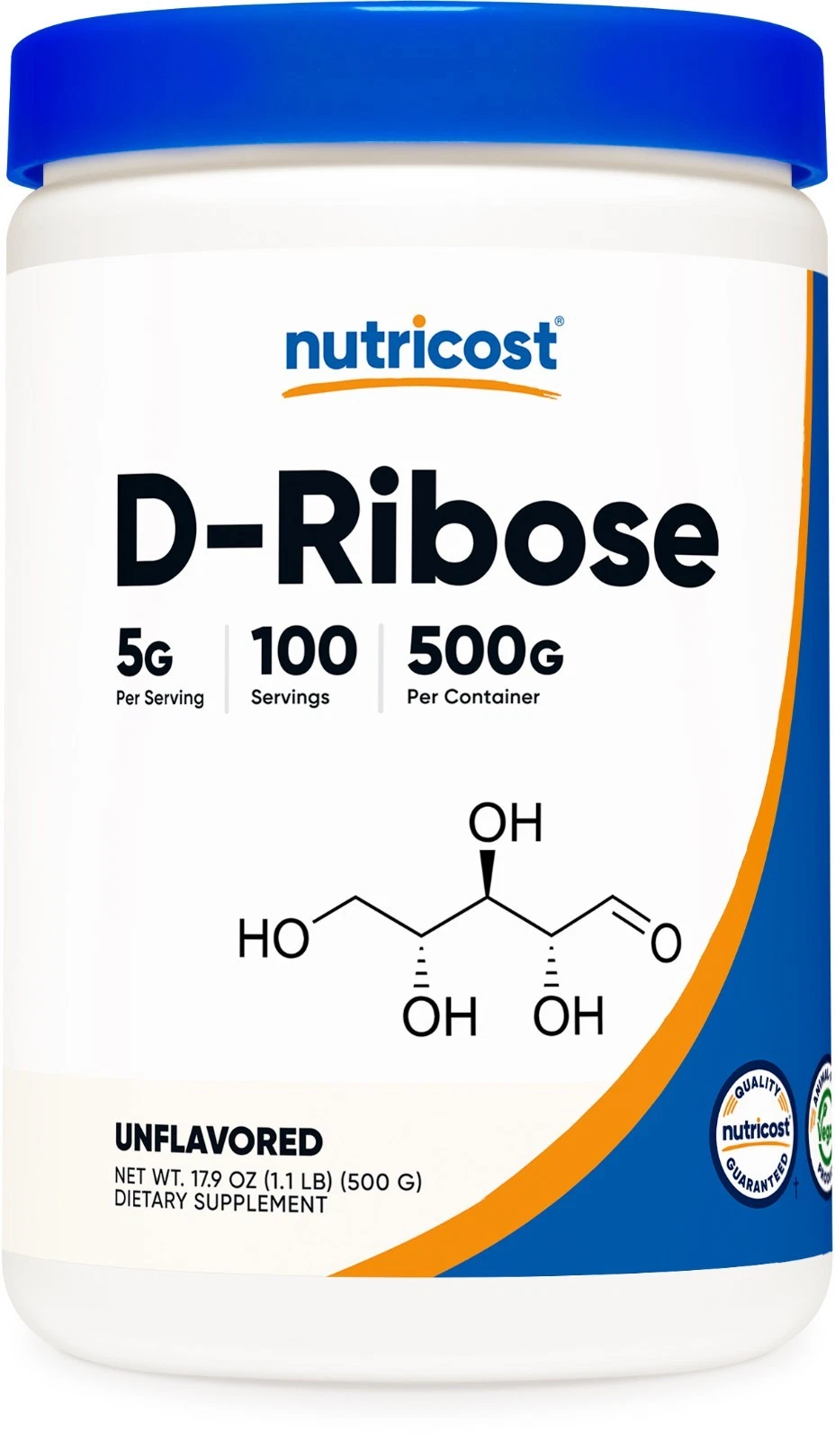 Nutricost Pure D-Ribose Powder 500G - 100 Servings, 5000mg Per Serving