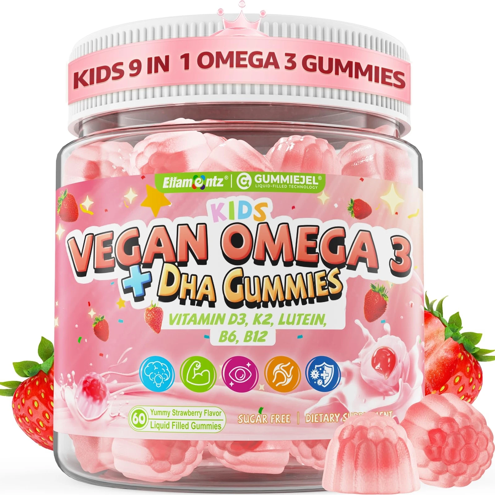 Omega 3 Gummies for Kids 4+ with DHA Vitamin D3 K2 C B6 B12 Luetin & Omega 3 ...