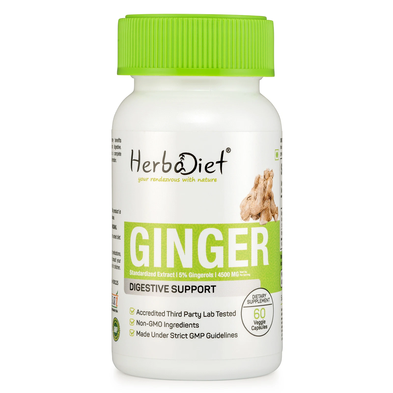 Ginger Root Extract Capsules 5% Gingerols Digestion, Nausea, Immune System Boost
