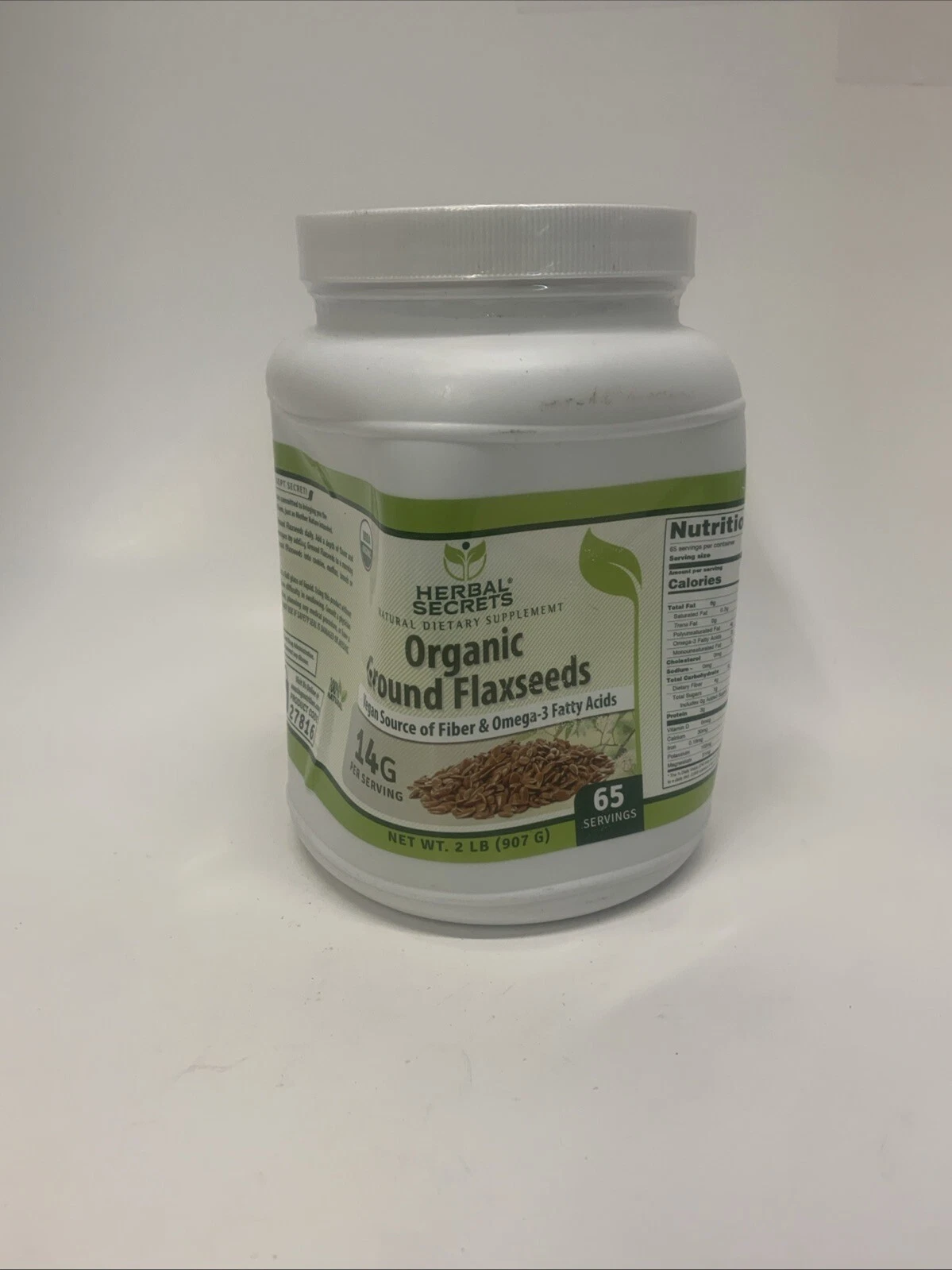 Herbal Secrets Organic Flax seeds Vegan Source of Fiber Omega 3 2 Lbs Exp 03-27