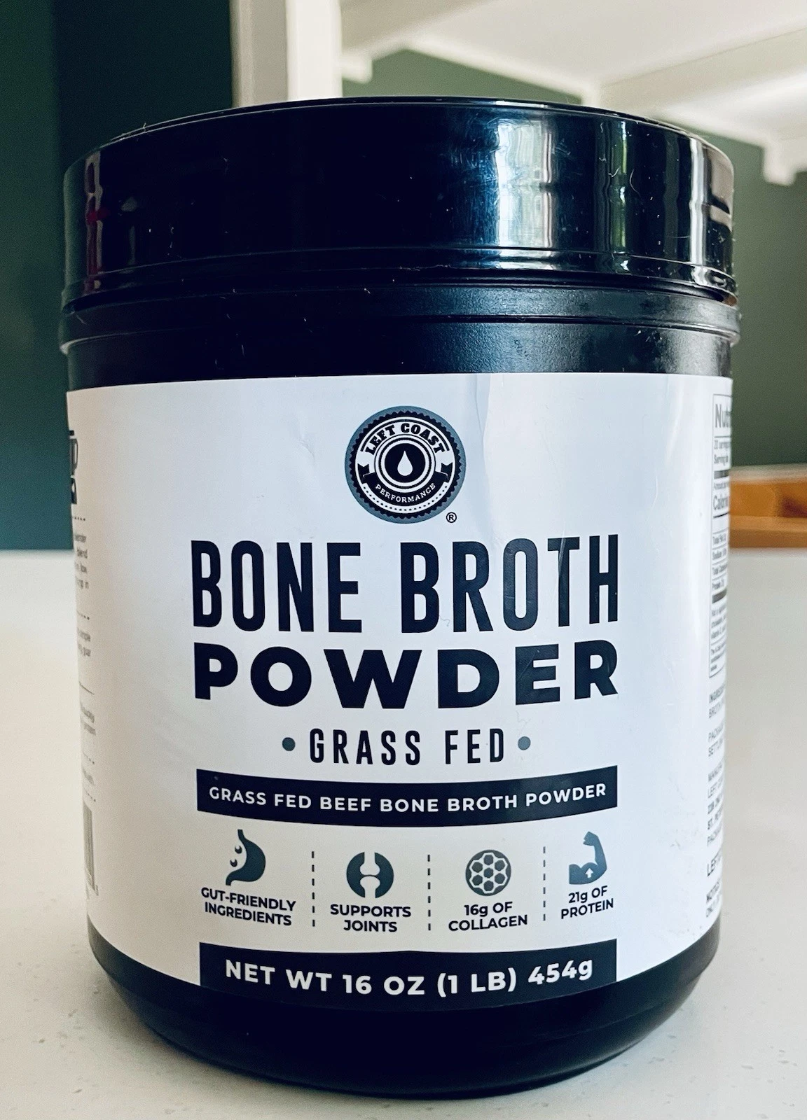 LEFT COAST BONE BROTH POWDER GRASS FED PROTEIN COLLAGEN 16 0Z (1 LB) ex 10/26