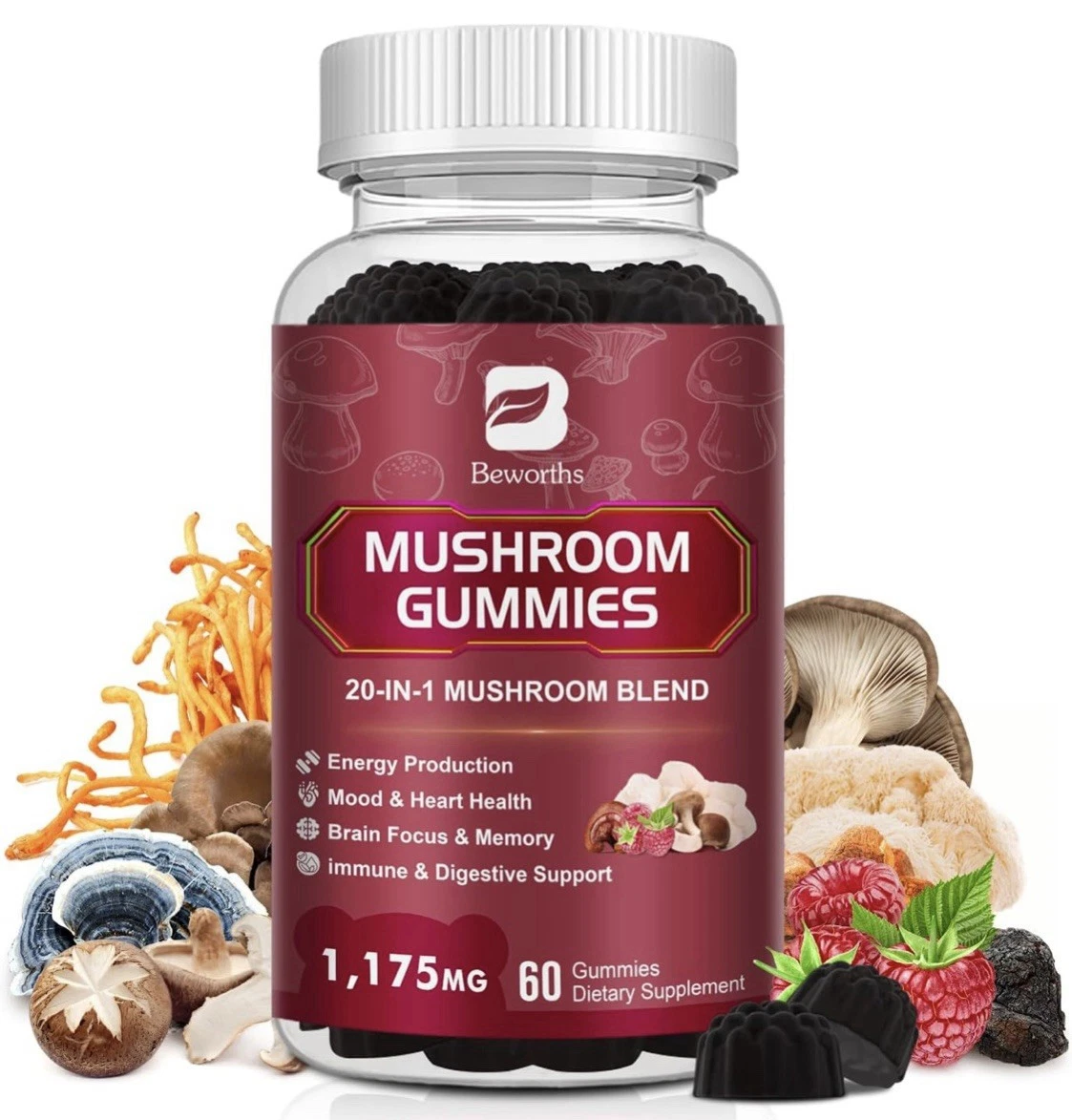 Super Mushroom Complex Gummies, 20-IN-1 Lion's Mane Supplement Gummies - Mush...