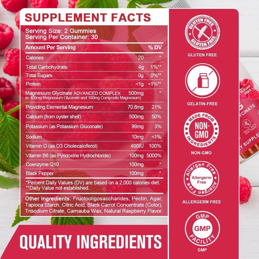 Magnesium Glycinate Gummies 400 Mg with 100 Mg Composite Magnesium - Chelated...