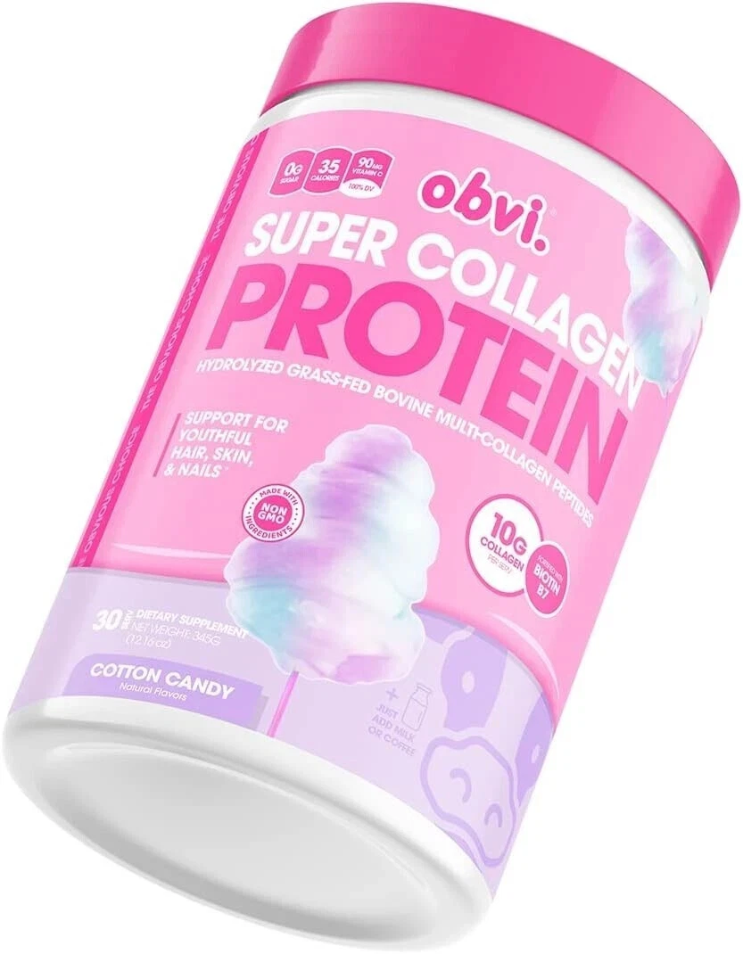 Obvi Super Collagen Protein Cotton Candy 30 Servings 12.16 oz 345g Exp. 07/2025