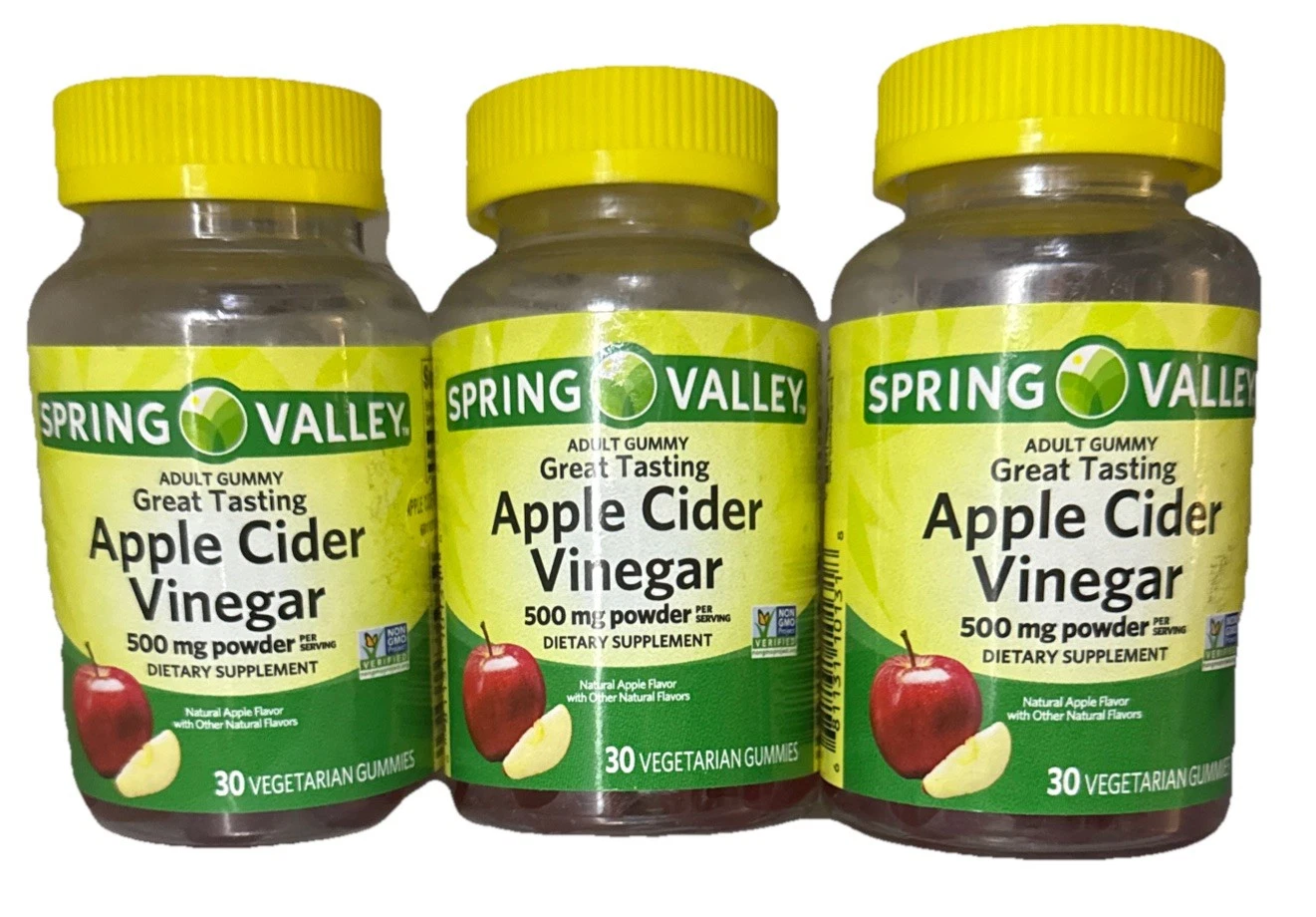 3 Apple Cider Vinegar 500mg 30 Vegetarian Adult Gummies Spring Valley SEE PHOTOS