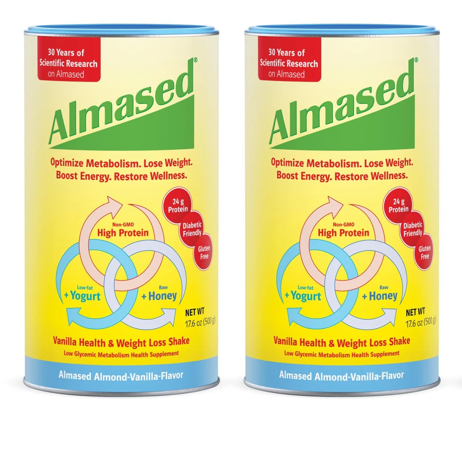 Almased Meal Replacement Shake Almond Vanilla Pack of 2 17.6 Ounce Non GMO