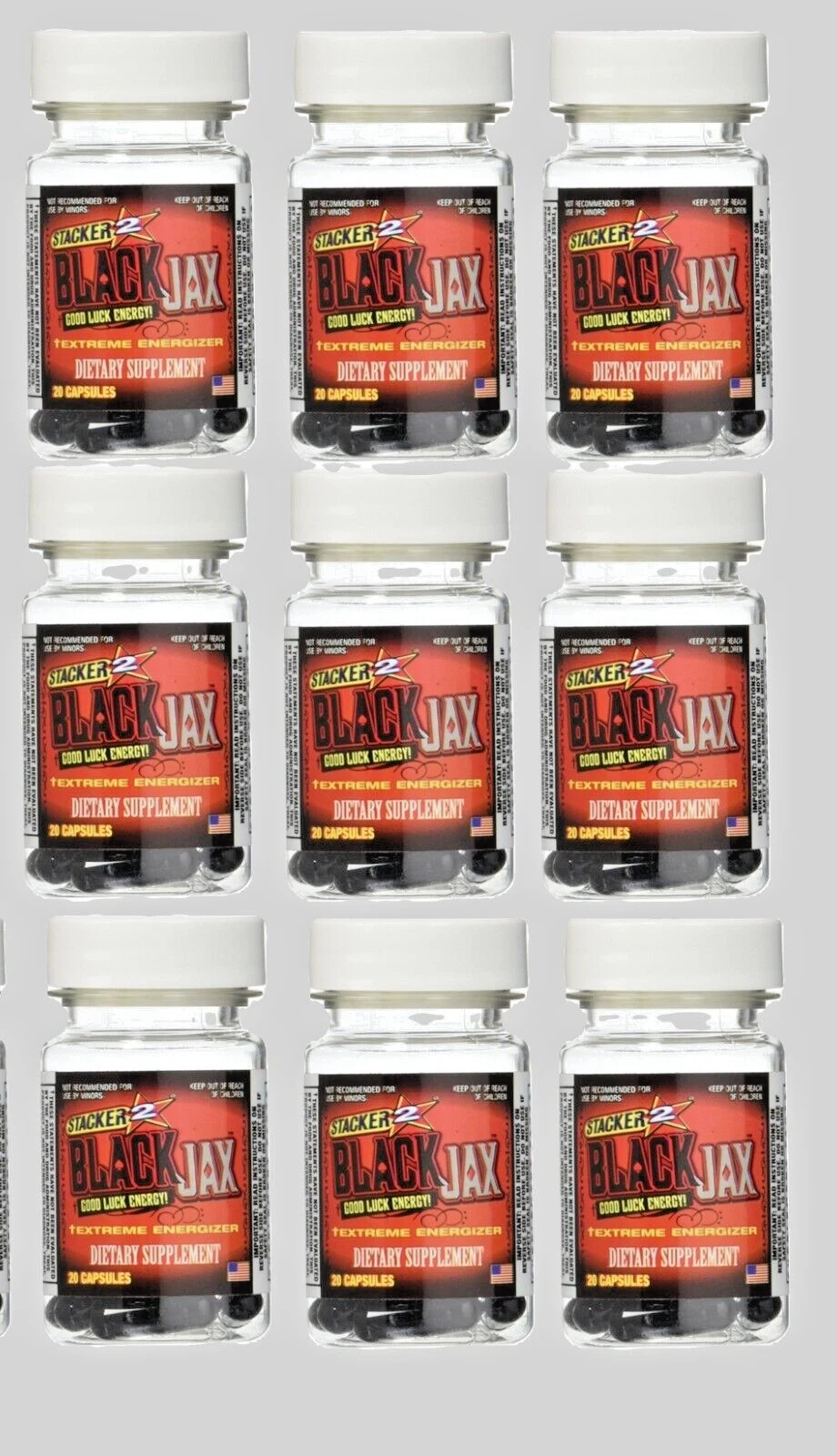 BLACK JAX Bottles ENERGY PILLS 9 X 20CT 180 Caps FOCUS WEIGHT LOSS ENERGY