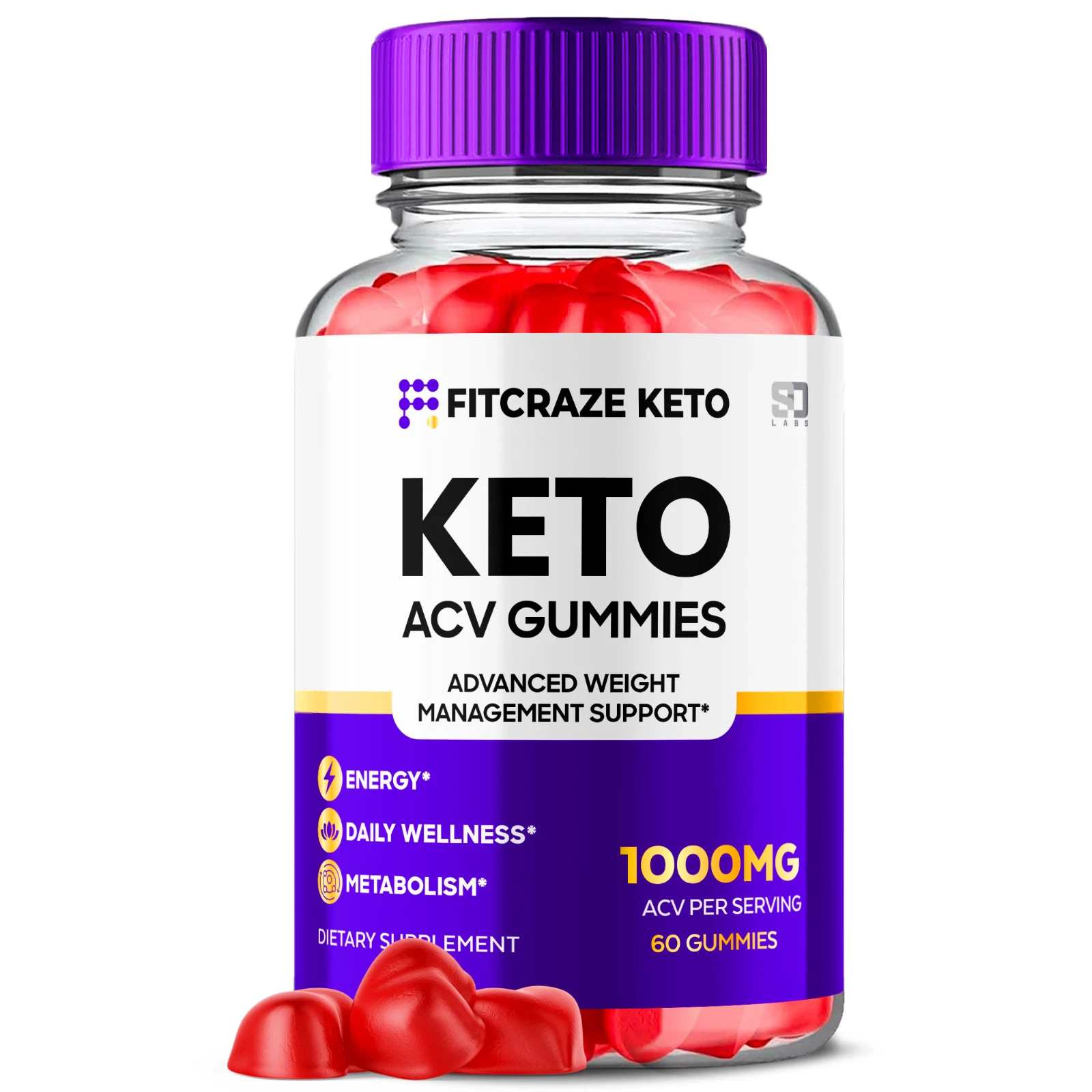 Fitcraze Keto ACV Gummies 1000MG Advanced Weight Management Support 60 Gummies