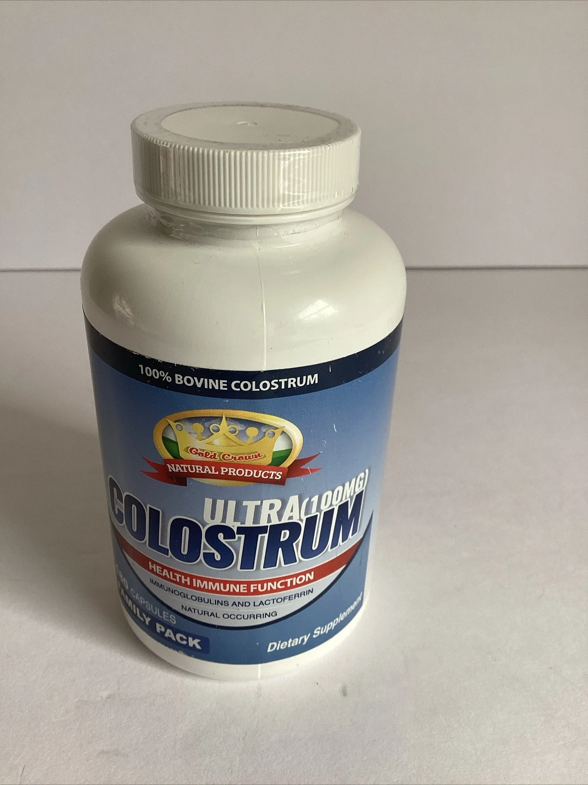 Gold Crown Natural Products Ultra (100MG) COLOSTRUM 180 Capsules Expires 06/25