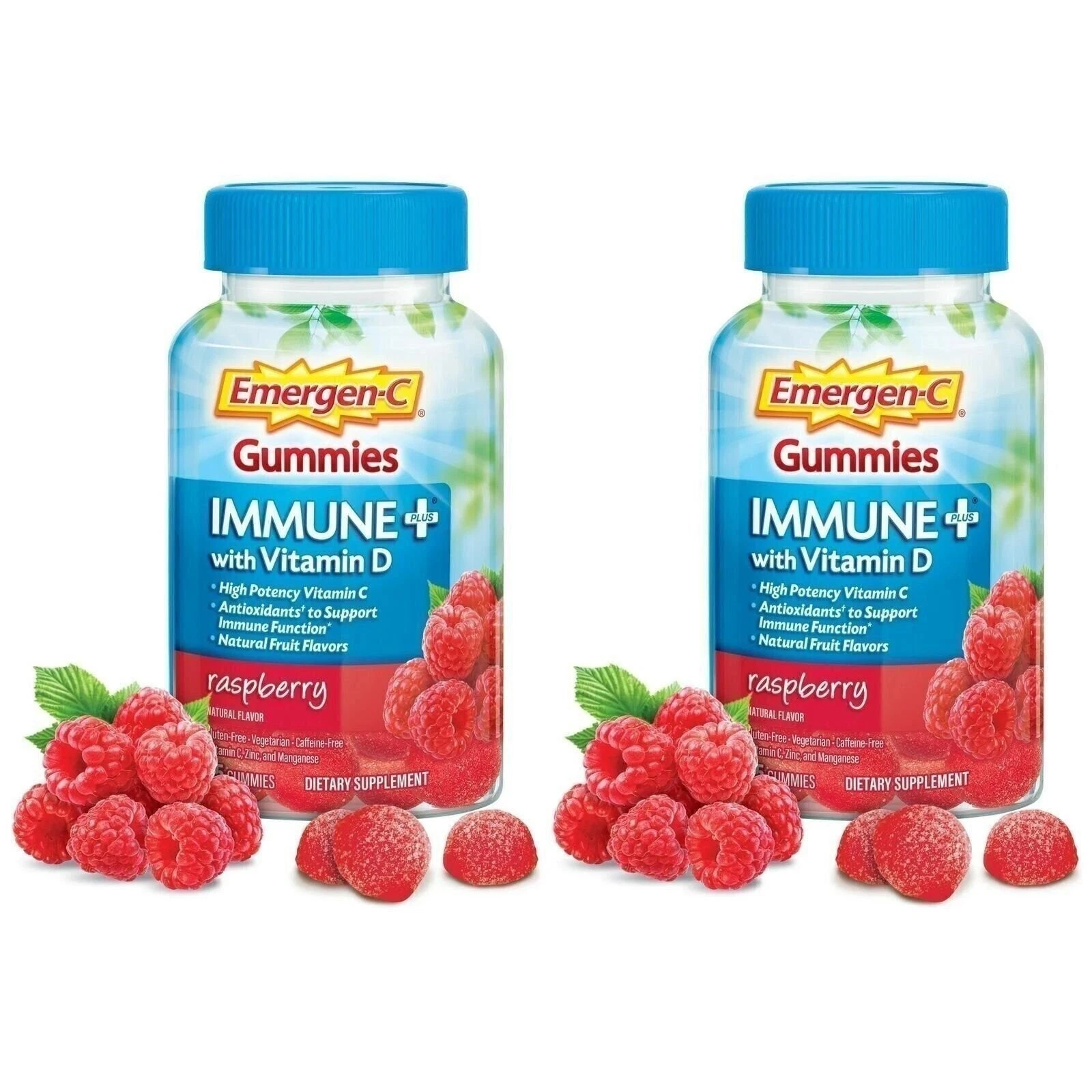 2 Pack | Emergen-C Immune Plus with Vitamin D Raspberry Flavored Gummies 45 ct