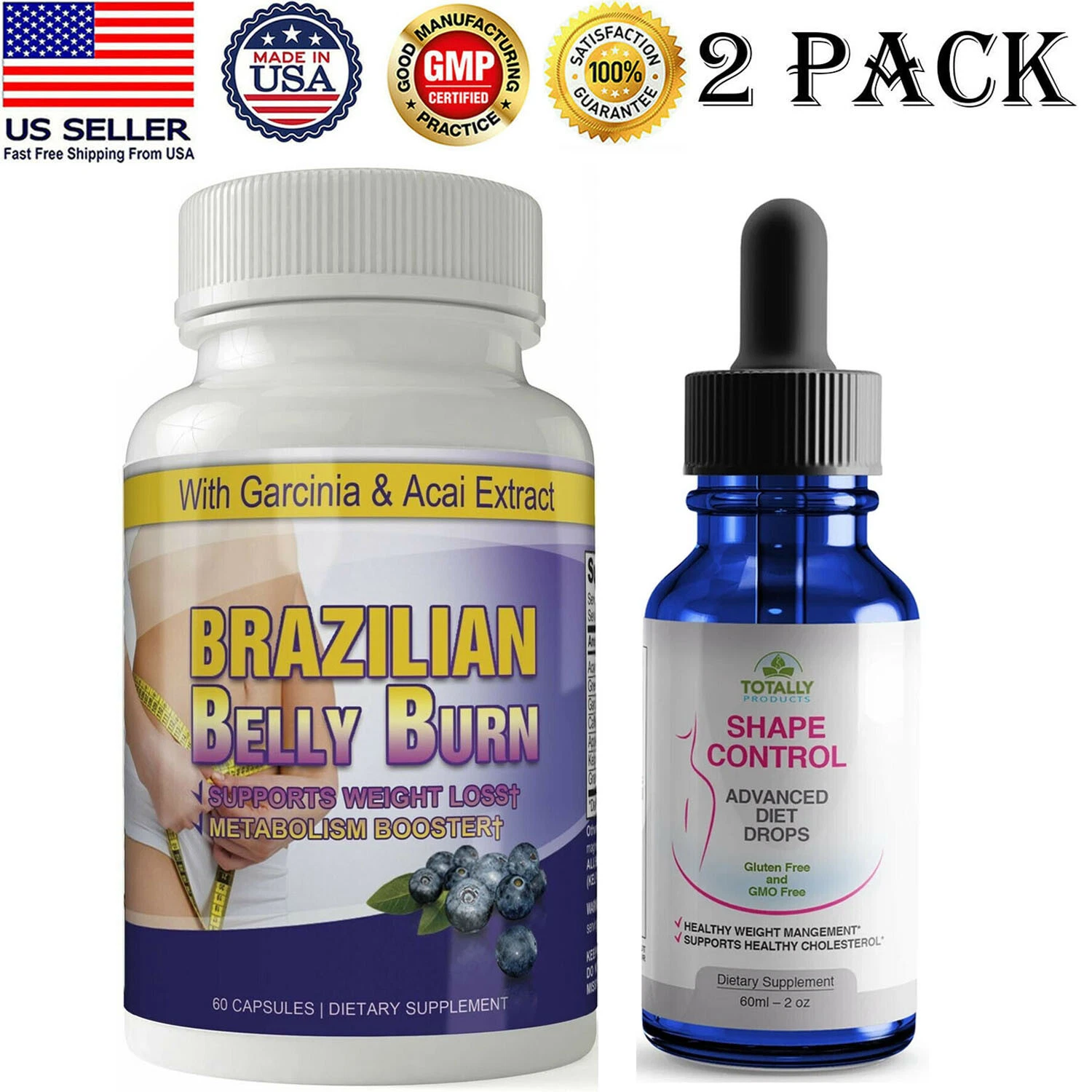 Brazilian Belly Fat Burner Pills Weight Loss Diet Drops Appetite suppressant 2pk