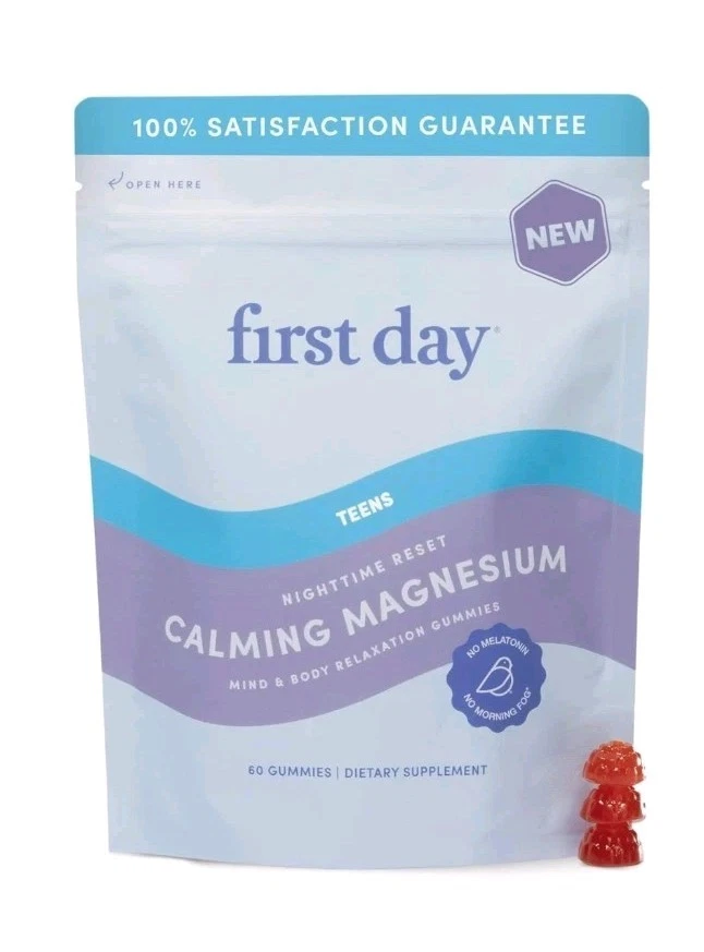 First Day Magnesium Gummies 60ct Teens Sleep Mood Energy Nighttime Reset Aid NEW