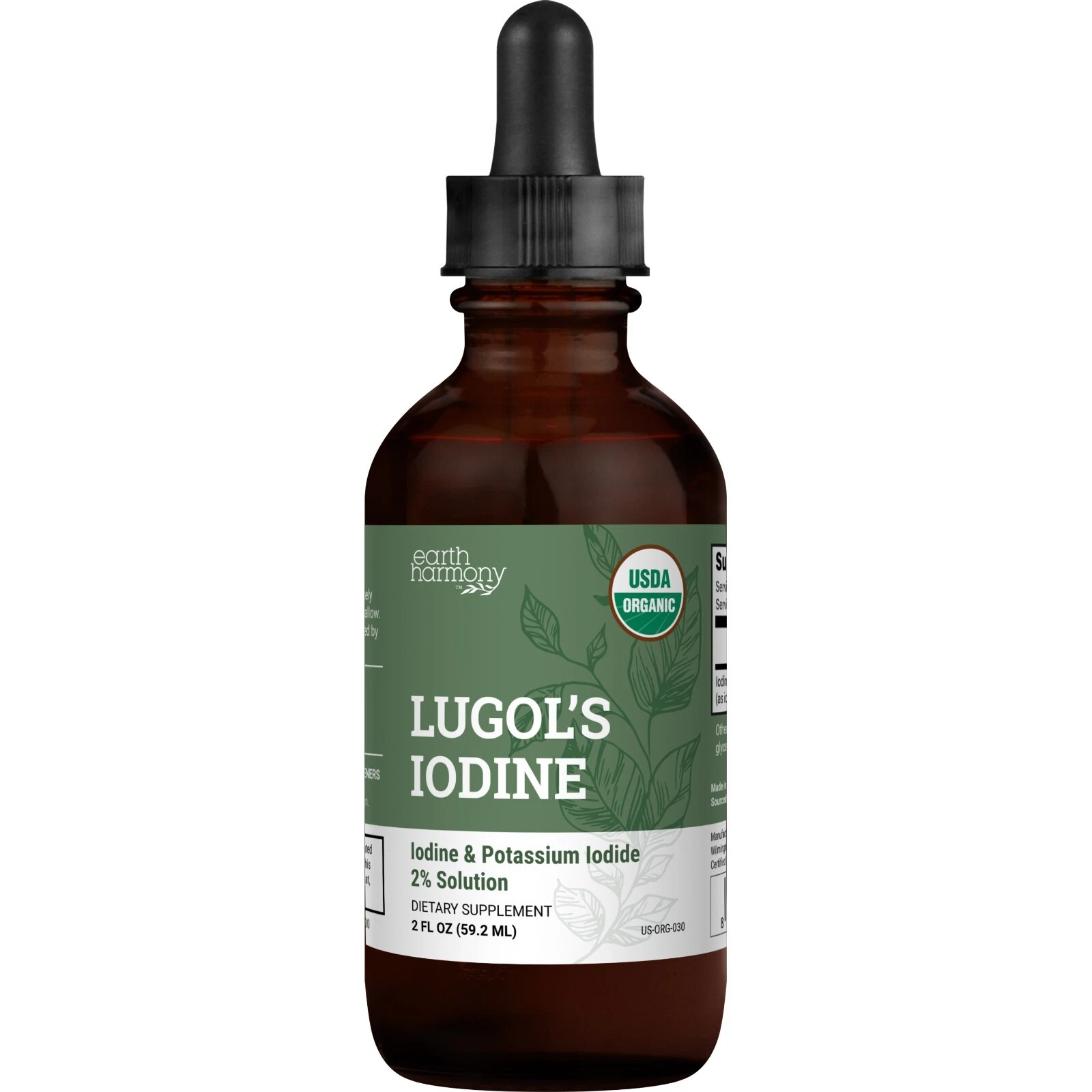 Organic Lugol's Iodine 2% Solution 3000 mcg For Thyroid Support - 2 Fl Oz